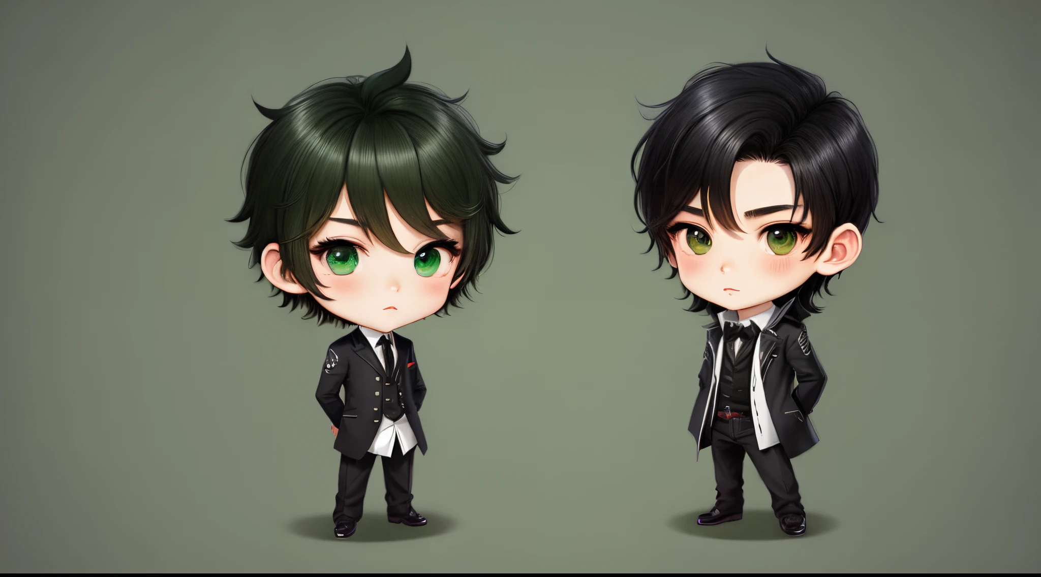 chibi character black hair young man green eyes