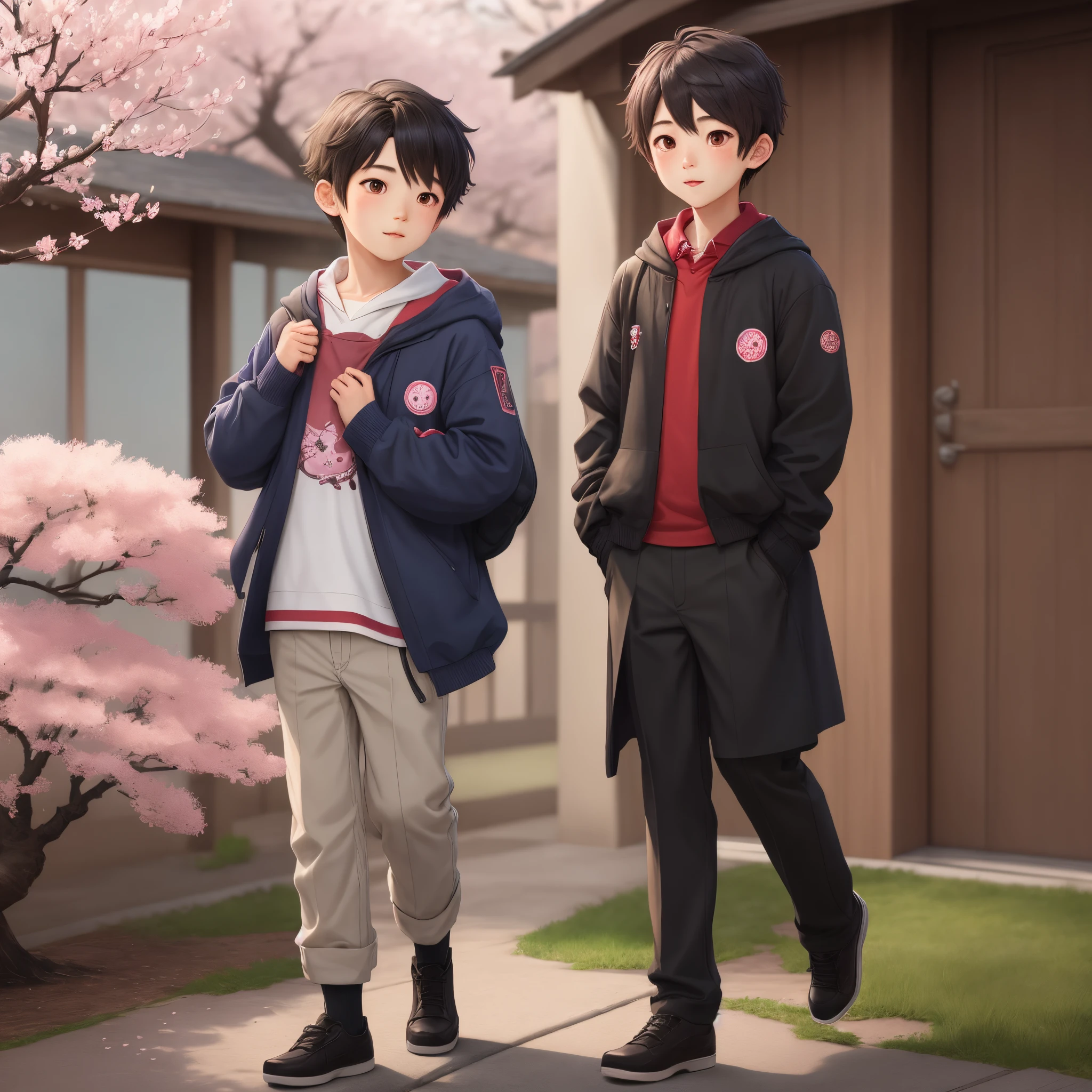 A boy character with a cherry blossom motif