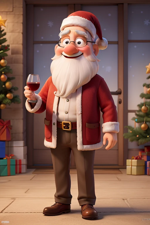 In this cheerful, colorful digital illustration, the charismatic Santa Claus, drawn in caricature style by a talented senior artist like Randy Vargas, ganha vida. Dressed in your classic Christmas attire, Jeremy, o Santa, happily holds a glass of wine, irradiando uma atmosfera festiva. The expressive caricature stands out in the artistic direction of Ben Zoeller, apresentando um retrato de corpo inteiro do Papai Noel, segurando uma garrafa com entusiasmo. This charming image captures the essence of Christmas with humor and vivacity, criando um retrato cativante e festivo para qualquer foto de perfil.