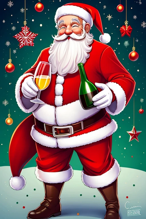 In this cheerful, colorful digital illustration, the charismatic Santa Claus, drawn in caricature style by a talented senior artist like Randy Vargas, ganha vida. Dressed in your classic Christmas attire, Jeremy, o Santa, happily holds a glass of wine, irradiando uma atmosfera festiva. The expressive caricature stands out in the artistic direction of Ben Zoeller, apresentando um retrato de corpo inteiro do Papai Noel, segurando uma garrafa com entusiasmo. This charming image captures the essence of Christmas with humor and vivacity, criando um retrato cativante e festivo para qualquer foto de perfil.