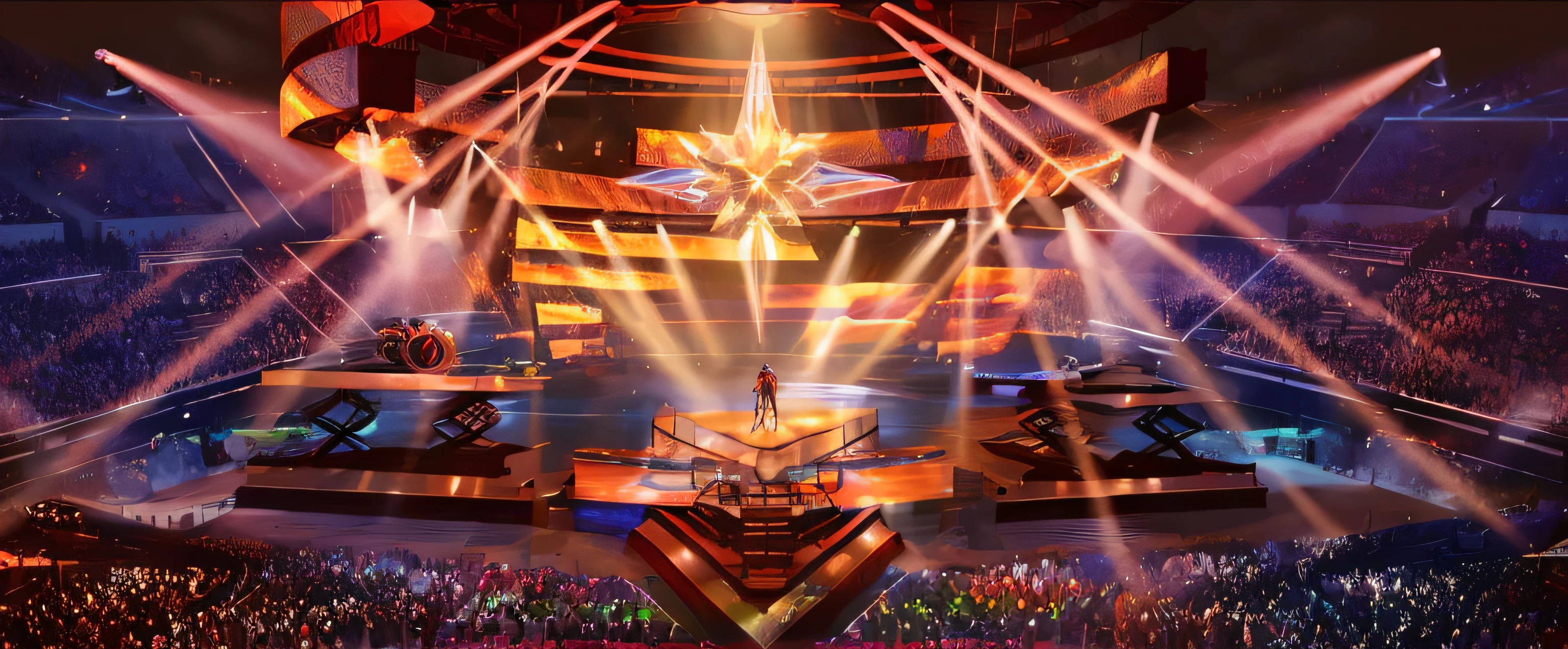 Concert appearance atmosphere，Arav&#39;s view on stage，Someone on stage with a microphone, concept art magical highlight, Anime landscape concept art, Colorful concept art, Official concept art, award winning concept art, concept-art, dramatic lights. concept-art, concept-art, award winning concept art, Amazing Cleavage! concept-art, conceptual drawing, Official artwork, elaborate stage effects，8K，Vray rendering，epic，hyper-detailing