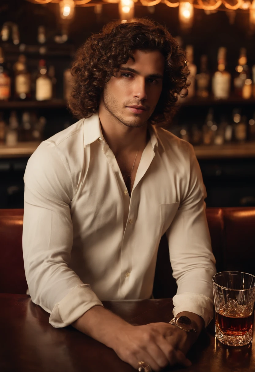 The image is of Marcus sitting in a dimly lit dive bar, surrounded by empty shot glasses and a half-finished bottle of whiskey.,original,Marcus has curly brown hair, brown eyes, various scars from getting into fights, famously portrayed by Benjamin Wadsworth