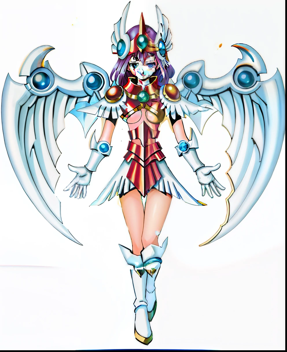 (wearing long white boots)、Cartoon image of a woman with winged body and wings, knights of zodiac girl, glamorous angewoman digimon, portrait knights of zodiac girl, in opal armor, clothed in ethereal battle armor, mystical valkyrie, as a mystical valkyrie, 『Digimon』Angeumon, mystical atlantean valkyrie, holy cyborg necromancer girl, angel knight girl, Technonomistic Goddess