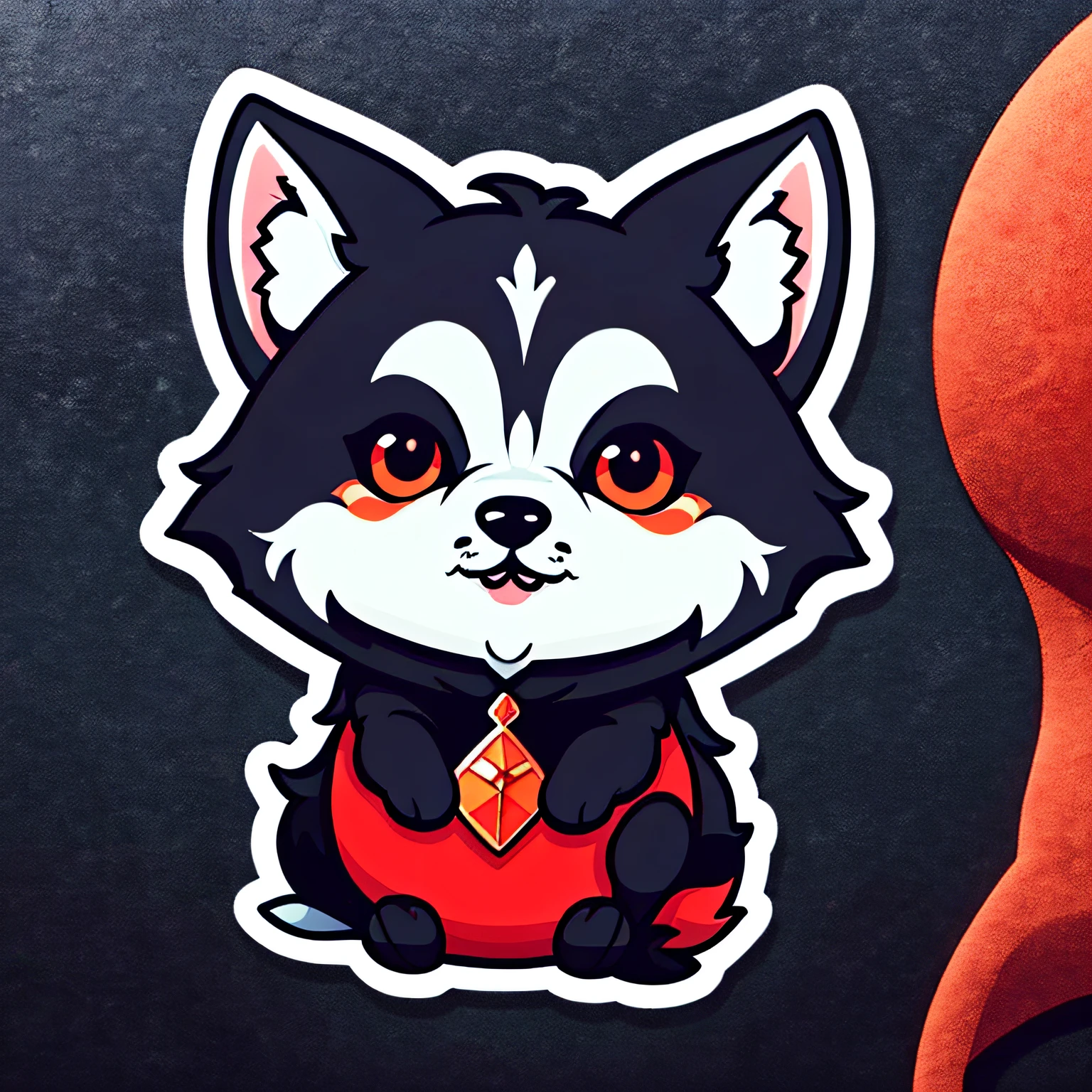 (best quality, masterpiece:1.2), beautiful, detailed wolf portrait, simple background, black and red color scheme, stickers