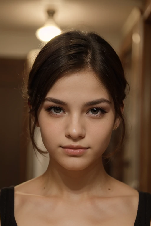 joven muy belleza, con rasgos delicados, ojos cautivadores.