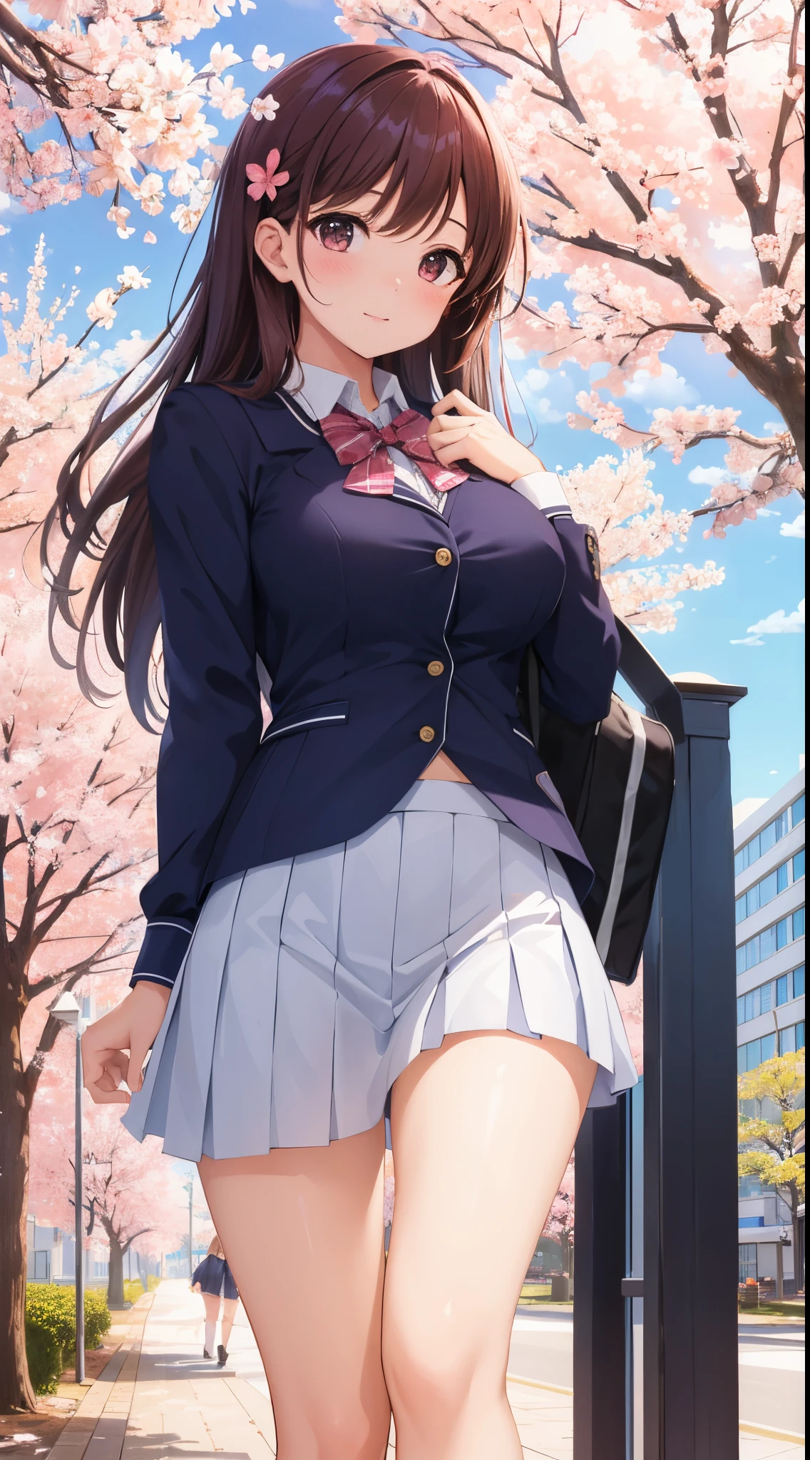 (masterpiece、Highest quality、High resolution、Realistic photo、Real looking skin:1.1)、
(The woman is standing or walking in the cherry blossom park:1.5)、
(Her skirt being blown up by the wind:1.8)、
(Her hand holding down her skirt:1.8)、
(Panties fully exposed:1.8)、
(She's blushing and embarrassed, surprised that her skirt blew up:1.5)、
(She's wearing a white, collarless shirt with a navy blazer over it:1.8)、
(She's wearing a high school uniform with a checked mini skirt:1.8)、
(She's wearing loose socks and black loafers:1.8)、
(The panties are white and patterned:1.5)、
(Brown hair in a mid-ponytail:1.5)、
(She's incredibly beautiful:1.5)、
(D-cup breasts:1.5)、
(Location is a park with a row of cherry blossom trees where the wind blows:1.5)、
1 Japan、solo、Full Body Esbian、Beautiful Eyes、Shining Eyes、Shining thighs、NSFW