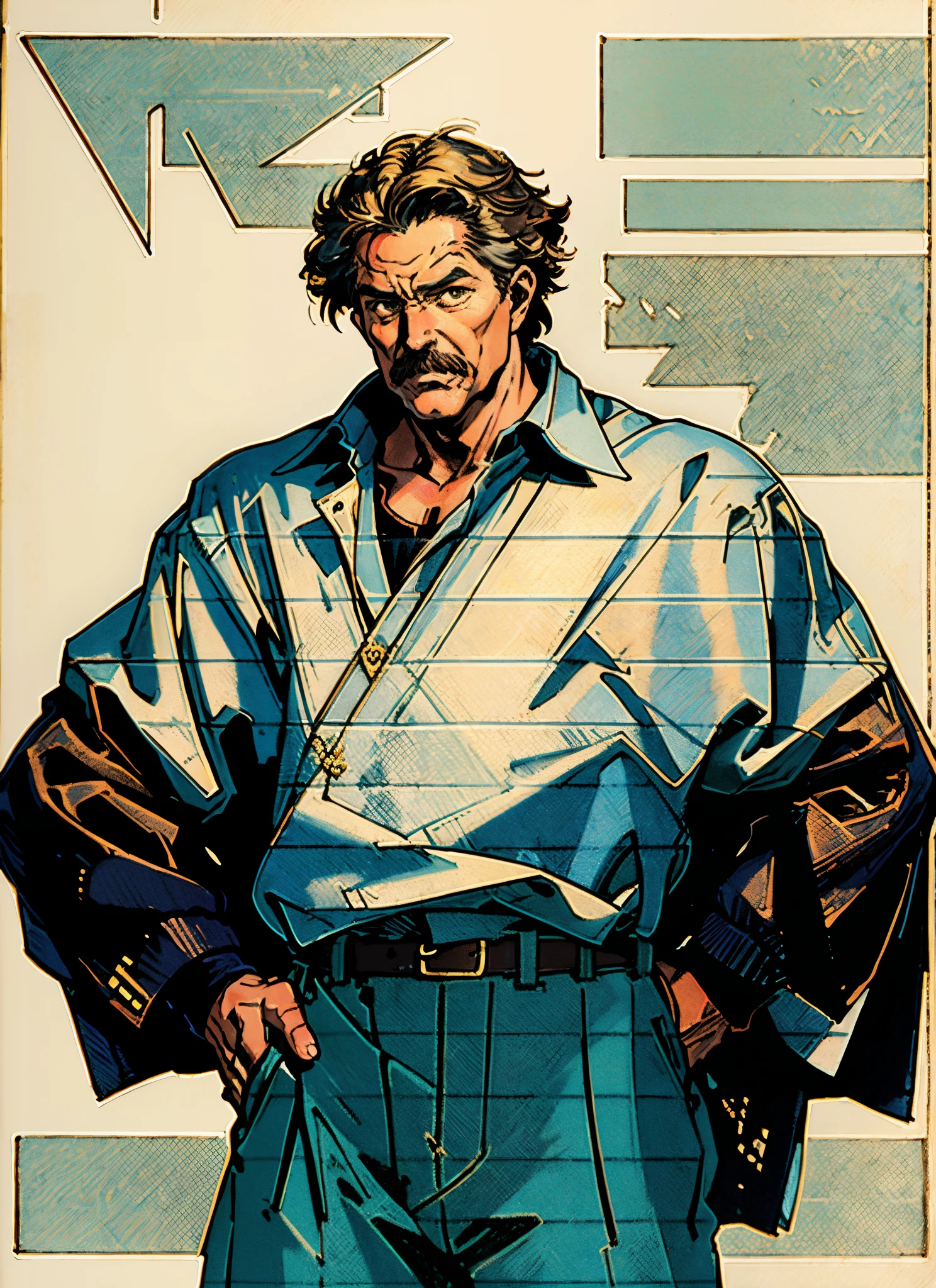 An elderly man, disheveled short hair in a brown-gray hue, approximately 60 years old, a bewildered gaze, quirky expression, wide-open mouth, a small mustache on his chin, a simple brown-yellow traditional Chinese clothing, coarse fabric trousers, the background consists of various artistic-style color blocks interwoven together, this character embodies a finely crafted whimsical fantasy-style in anime style, exquisite and mature manga art style, high definition, best quality, highres, ultra-detailed, ultra-fine painting, extremely delicate, professional, anatomically correct, symmetrical face, extremely detailed eyes and face, high quality eyes, creativity, RAW photo, UHD, 8k, Natural light, cinematic lighting, masterpiece-anatomy-perfect, masterpiece:1.5