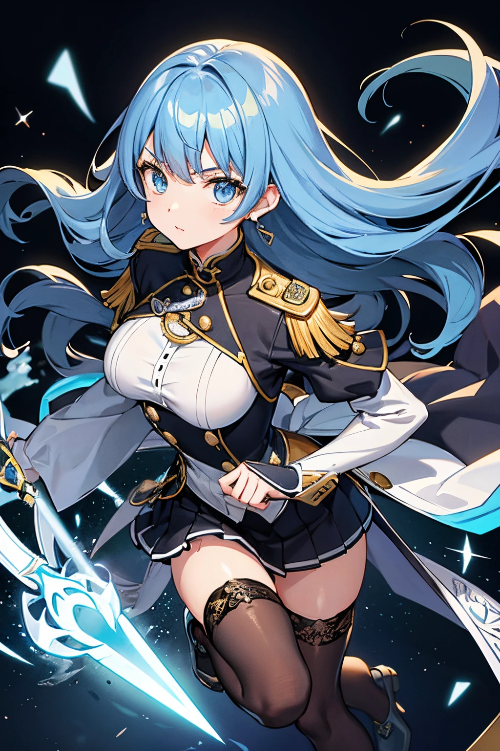 1girl, solo, Meta_(AL), rigging, torn clothes, blue hair, yellow eyes, shackles, best quality, highest resolution, ultra detailed outfit
