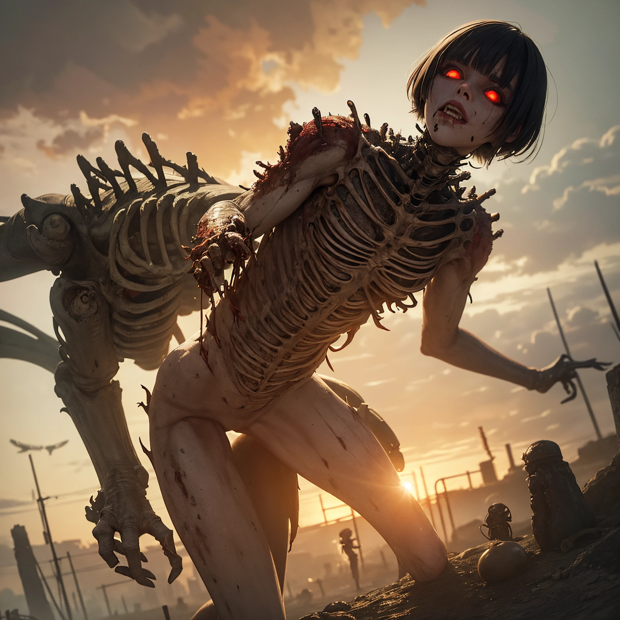Masterpiece, highest quality, (high detail:1.2), creepy crner, multiple bodies, corpsets, rotten meat, broken bone, bones, skeleton ,rotten skin, zoombie, blood, creepy, death, horror, obscure , shadows, swamp, horrifying creatures body rotten, sharp objects, living death, zoombies, gore, rotten organs, guts, dark macabre, virus, viruses and spores, mutants, mutations, altered DNA, sunset, post-apocalyptic, amputations, trauma, beats, bites, lacerations, hematomas and teratomas, post-apocalyptic background.