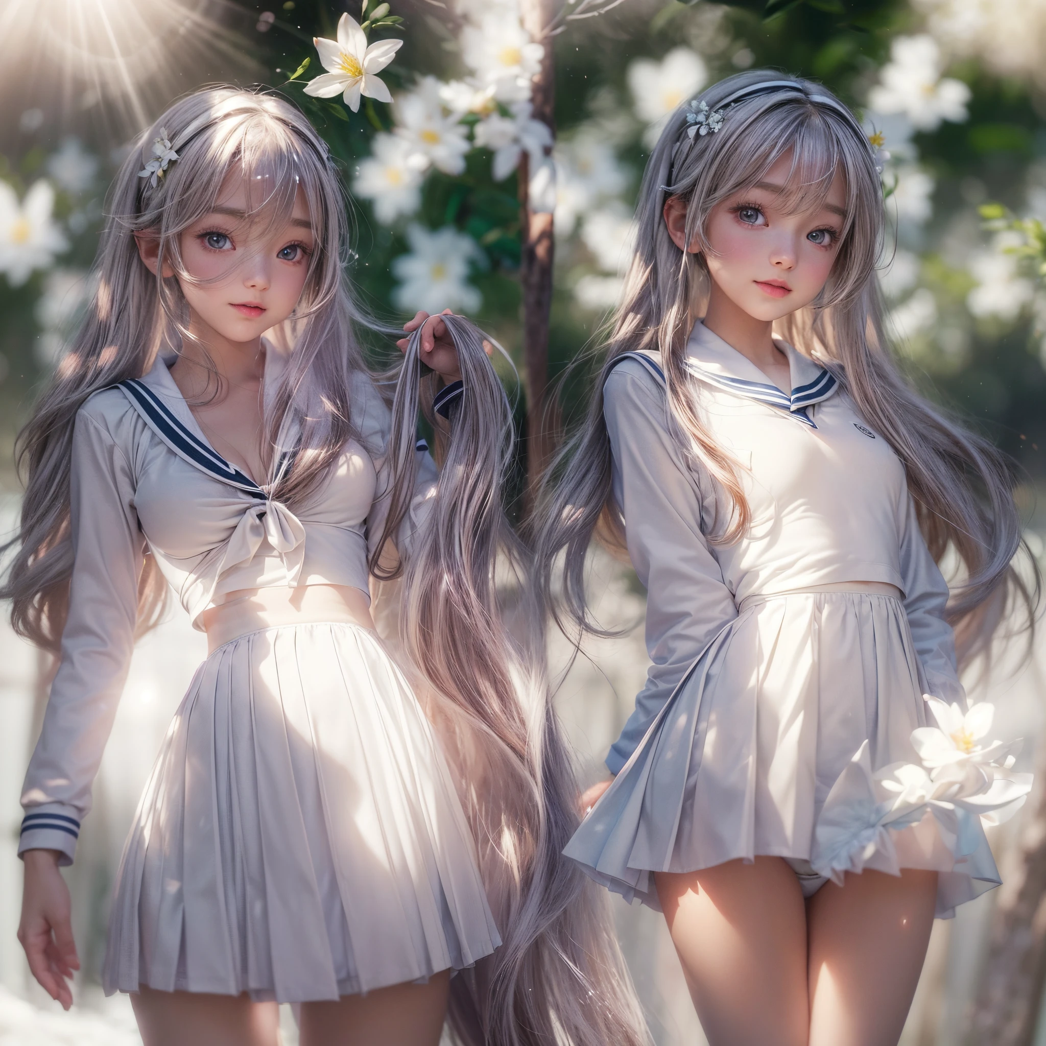 ((David Hamilton:1.37, White and vivid colors))、(Tiny Oppai-Loli Twins:1.37)、{(Dynamic-angle)|(from side)|(from back)|(from below:1.2)}、{(((Kissing face to face)))|(Standing Full Body:1.2)|Wide Shot}、{(Floating hair:1.2)|(Strong wind)|(Ass focus)}、8K best quality、((Masterpiece:1.2、Photo-realistic:1.4)), { kodachrome | realistic | photorealistic | RAW }、((Detailed KAWAII Face、Detailed glistening ivory skin))、Extremely Detailed、Smooth shading、{Zoom Layer|clear focused}、Soft Lighting with many Follow lights、{Childish|Gigantic Cleavage:1.37}、((school uniform with white tiny panties:1.37))、{Flowers|Flower wreath|ssmile|perplexed|seductiv|Different types of hair colors}、{(Light Particles:1.2)|(Lens Flare)|(Luminescent Particles:0.6)}、{Forest Lakeside|Lakeside Cottage|Before dawn|magic hour|morning glow|foggy}、{ Whole Body proportions and all limbs are anatomically accurate | no extra limbs } .