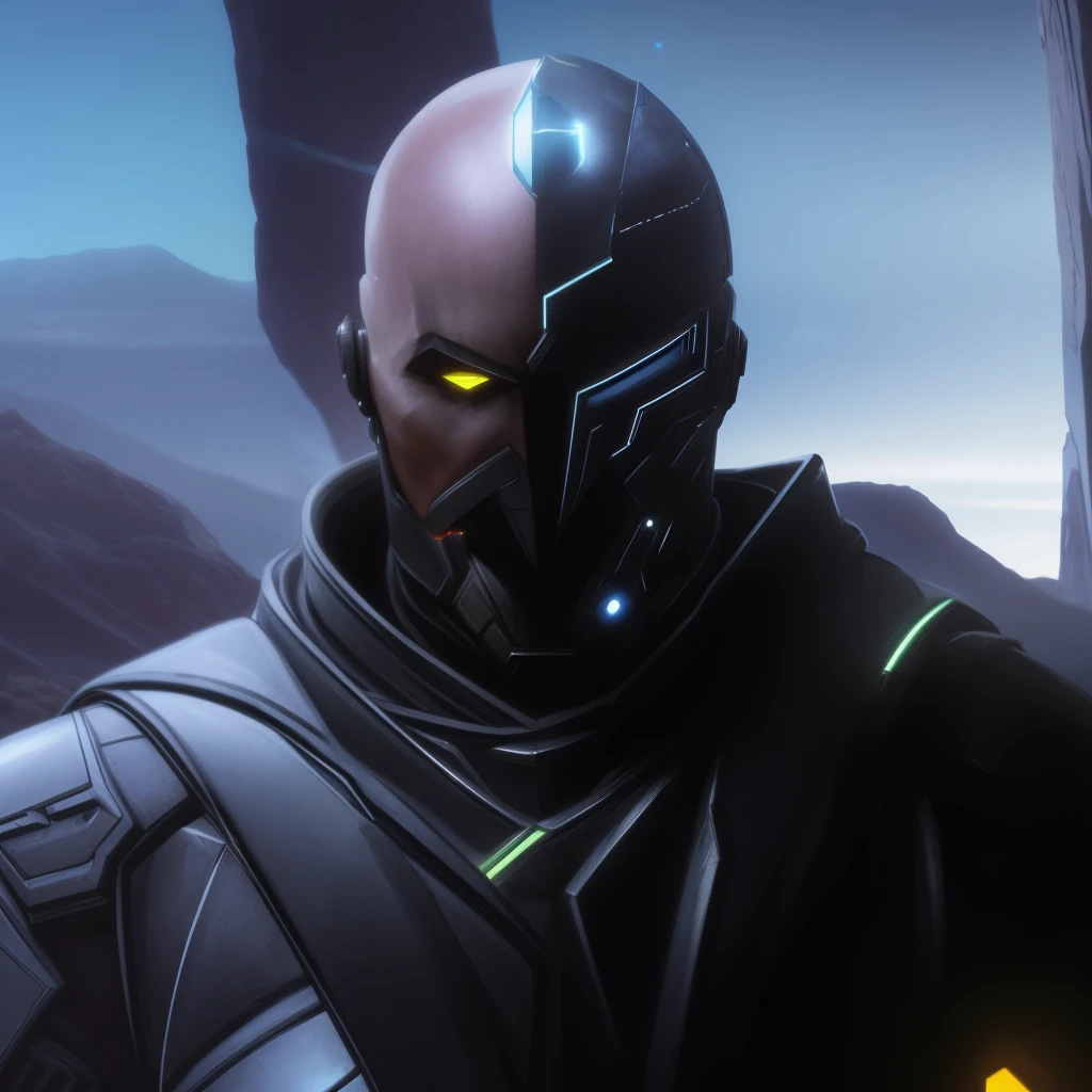 arafed man in a futuristic suit standing in front of a mountain, metabaron, turian, inspired by Rajmund Kanelba, bioware, starcraft 2 videogame character, clothed in stealth armor, clothed in sci-fi military armor, dren from splice, face of an armored villian, anfas portrait of a mech warrior