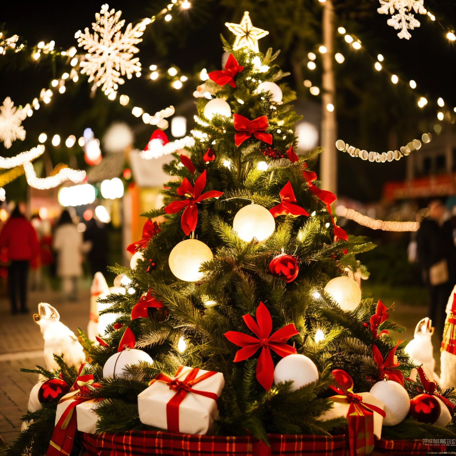 Masterpiece, Raw photo,So Beautiful Christmas Festival, Wallpaper, lightings, high quality, details, hyper realistic, Christmas tree, full Profile