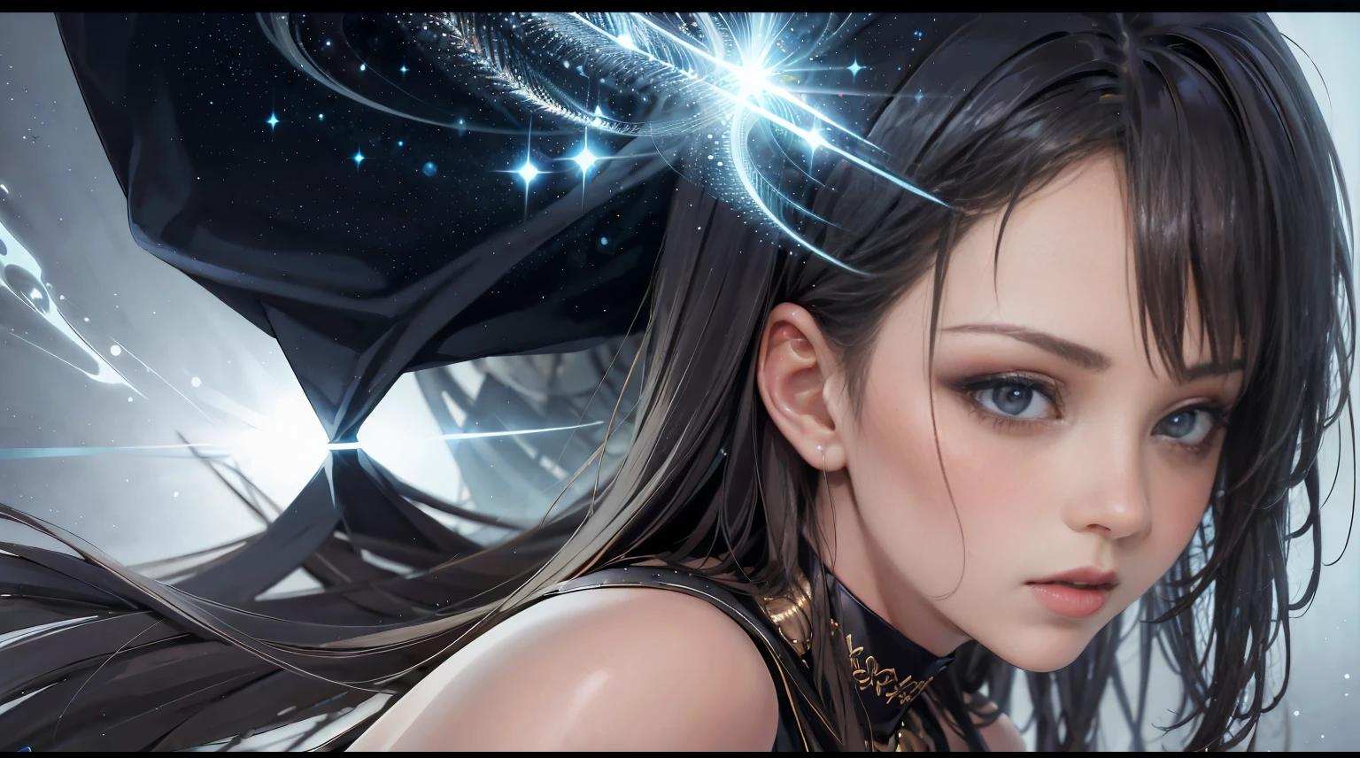 (tmasterpiece,top Quority,best qualtiy,offcial art,Beauty and aesthetics:1.2),(1girll),(realisticlying, photograph realistic:1.37),Extremely detailed,(s fractal art:1.3),Extremely colorful,详细的脸,Detailed eyes,
