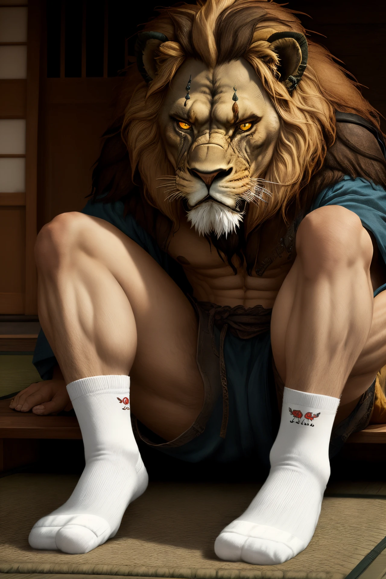 Lion furry orc Japanese white socks warm color