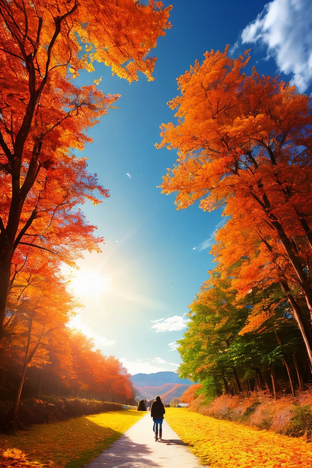 masterpiece、top-quality、hightquality、Highly detailed CG Unity 8K wallpapers、Texturelands、Where there are a lot of leaves and autumn leaves on the ground、awardwinning photo、Bokeh、depth of fields、nffsw、bloom、chromatic abberation、Photorealsitic、Very detailed、trending on artstationh、Trending in CGSighbour、with an intricate、high détails、Dramatic、Art on the way