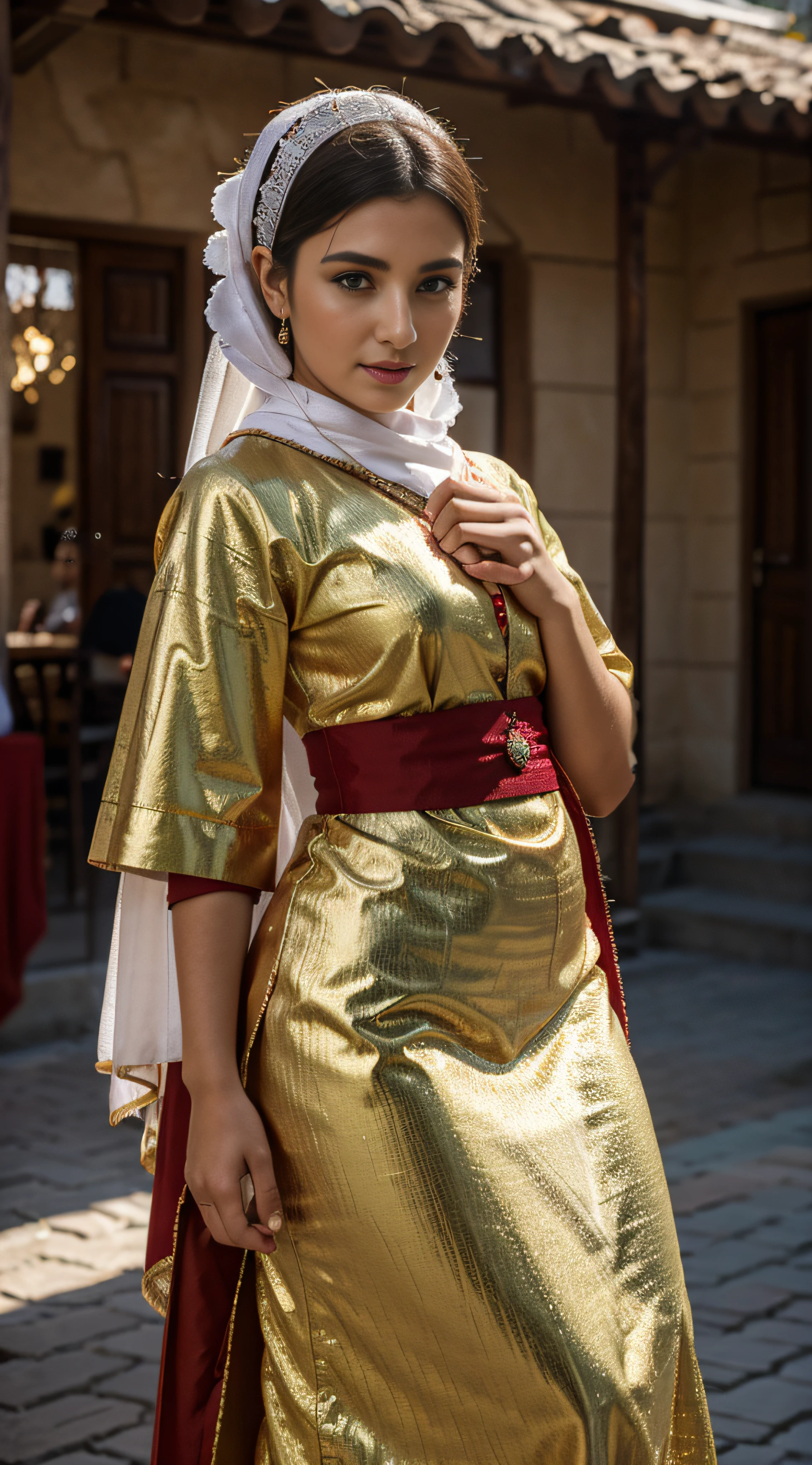 Woman in traditional Turkish costume. Details, Ultra-detailed, high image quality, HDR photography, 16k.