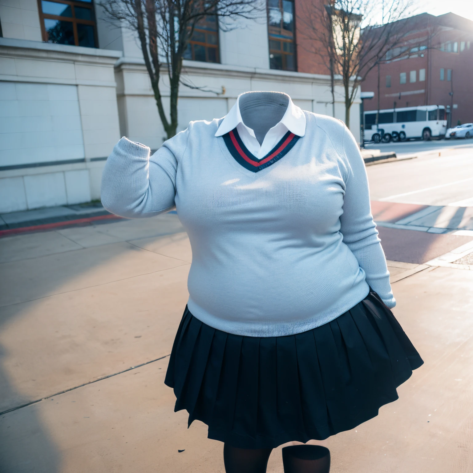 (chubby, fat),  school uniform, in winter, school tie, in university, (cute pose), (invisible, no humans, headless, faceless:1.5), (cute big breasts), (close-up shot of hip), (8k, RAW photo, best quality, masterpiece:1.2), (realistic, photo-realistic:1.37), photon mapping, radiosity, ((Hasselblad photography)), physically-based rendering