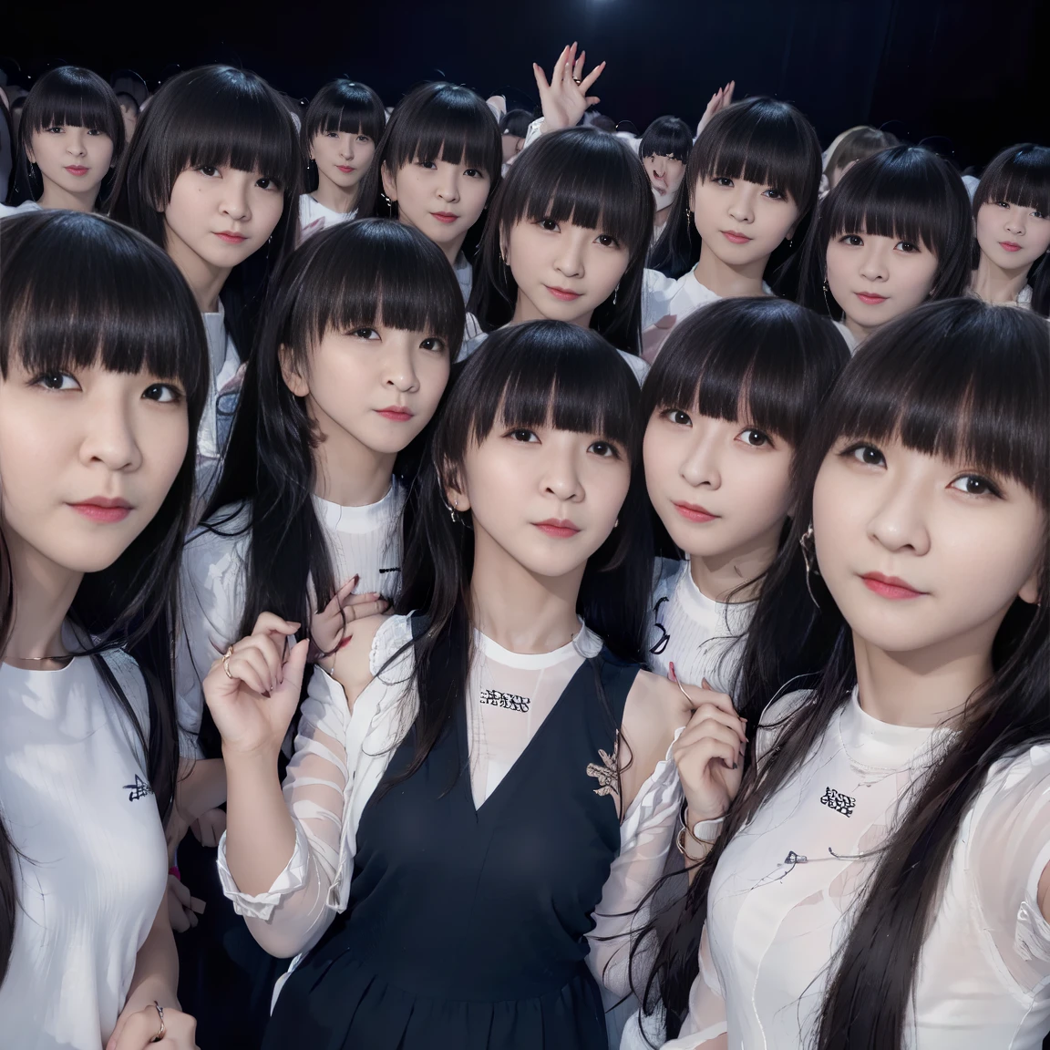 a picture、(((multiple girls))),((((6+girls)))),((((100girls)))),(((1000girls)))、((((100 Girls))))、(((crowd shot))),Women only、The same face、matching school uniform、、Long black hair、100 cute girls、ssmile、Selfie stick、‎Classroom、Raw photo、(((Large group)))、a junior high school student,duriime