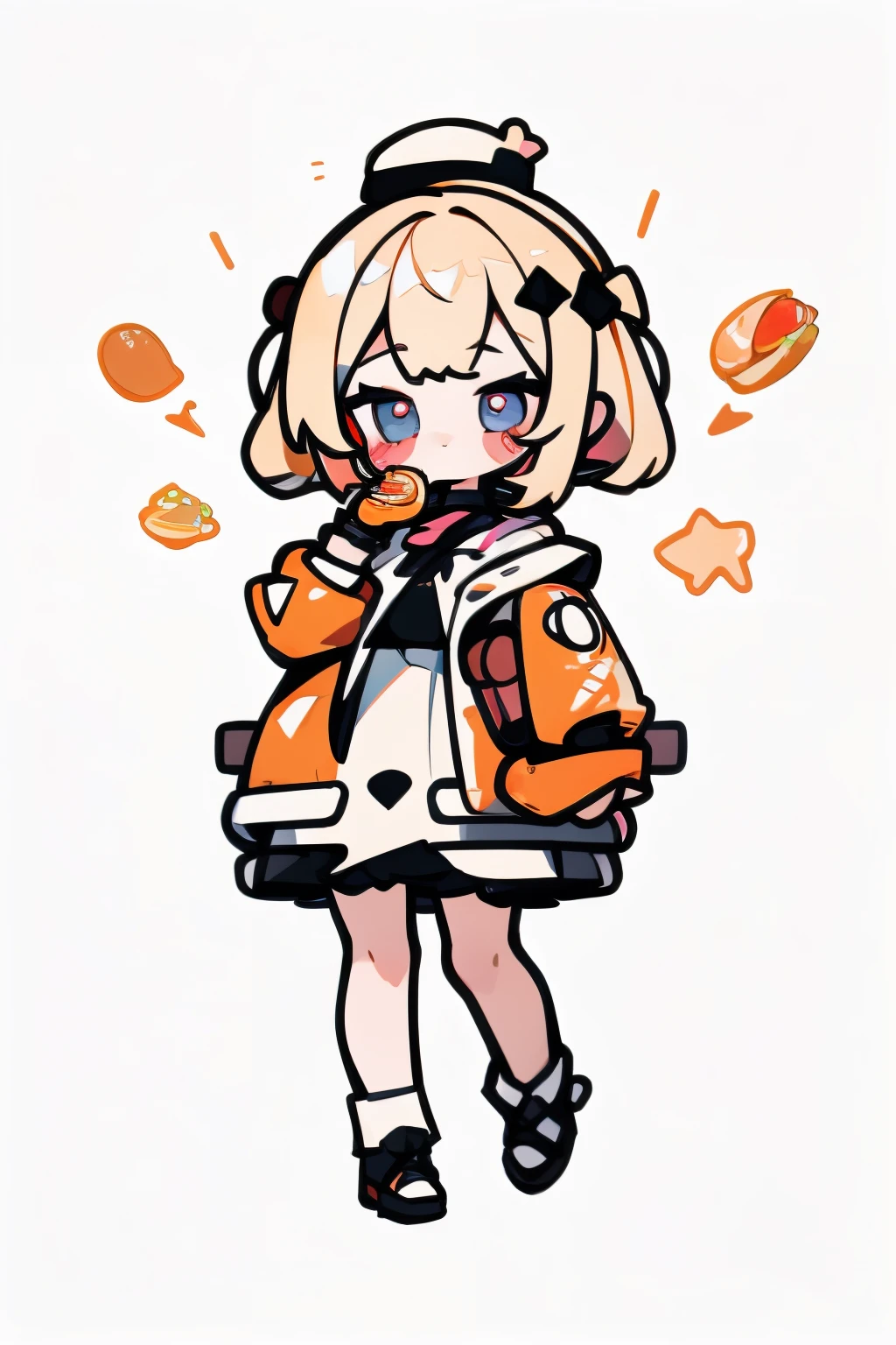 Girl eating big hamburger, hamburger is more biggger than her full body, tiny girl, chibi girl, big food hamburger