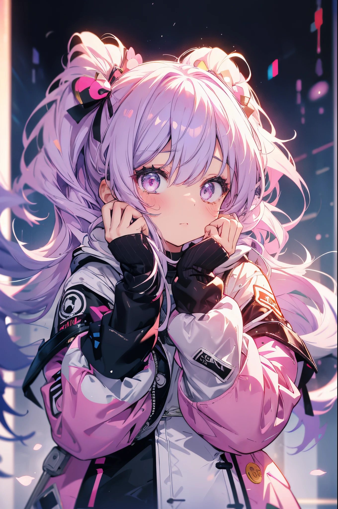 1 girl in, Twin-tailed, Mine style coordination based on pink, Landmines are women, cover your cheek with your hand, Eyes open, hopelessness, flushed cheeks, kawaii, Maniacal, Masterpiece, top-quality, An ultra-high picture quality