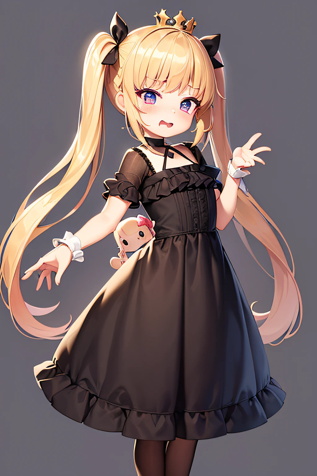 Best quality at best, tmasterpiece,, virtual cartoon background,详细的脸, full bodyesbian, actual, funny faces, 1 girl standing still,Princess dress,petty face,There are pigtails,Dolls with cute makeup 3-6 full body