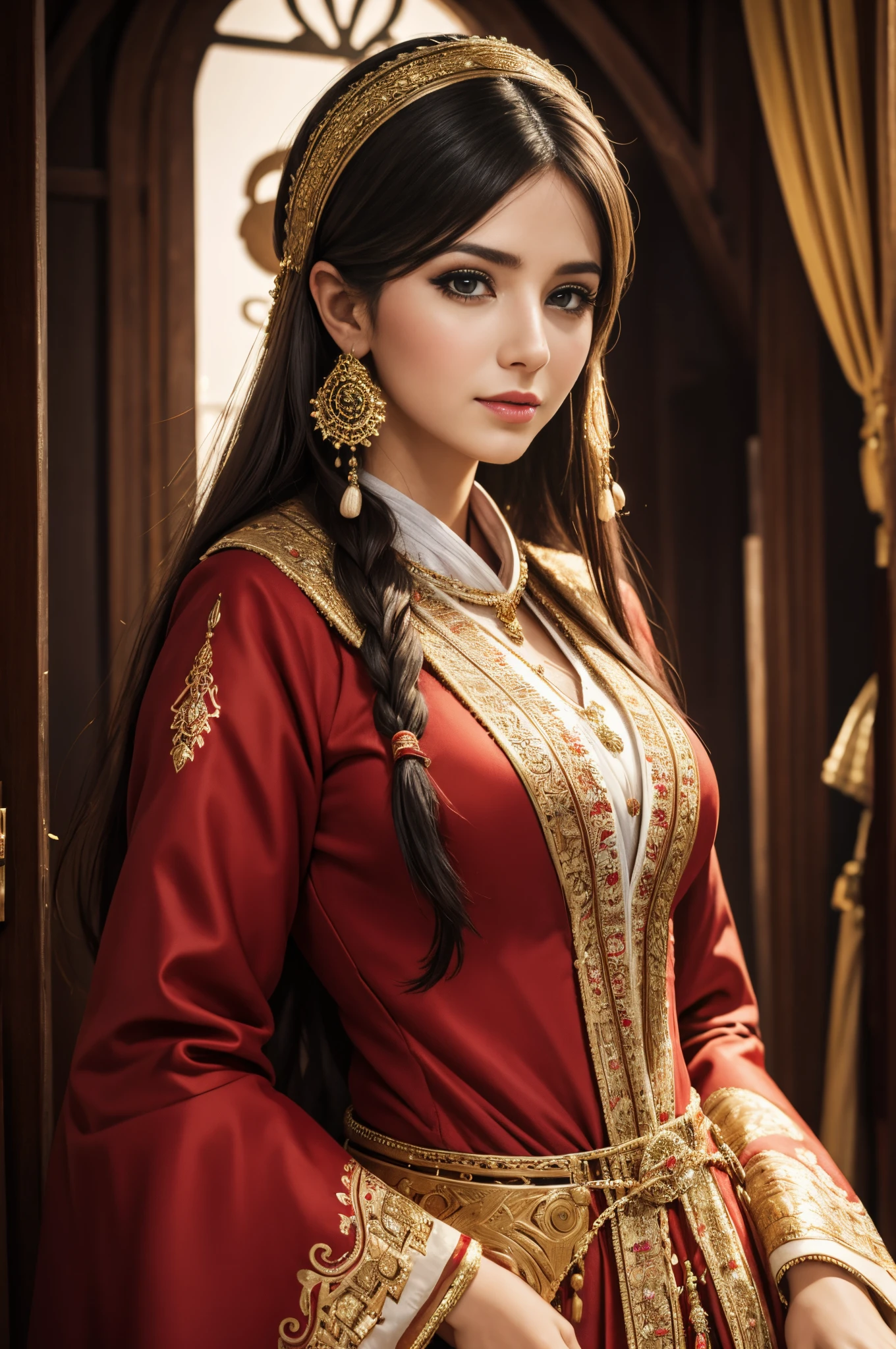 Woman in traditional Turkish costume. Details, Ultra-detailed, high image quality, HDR photography, 16k.