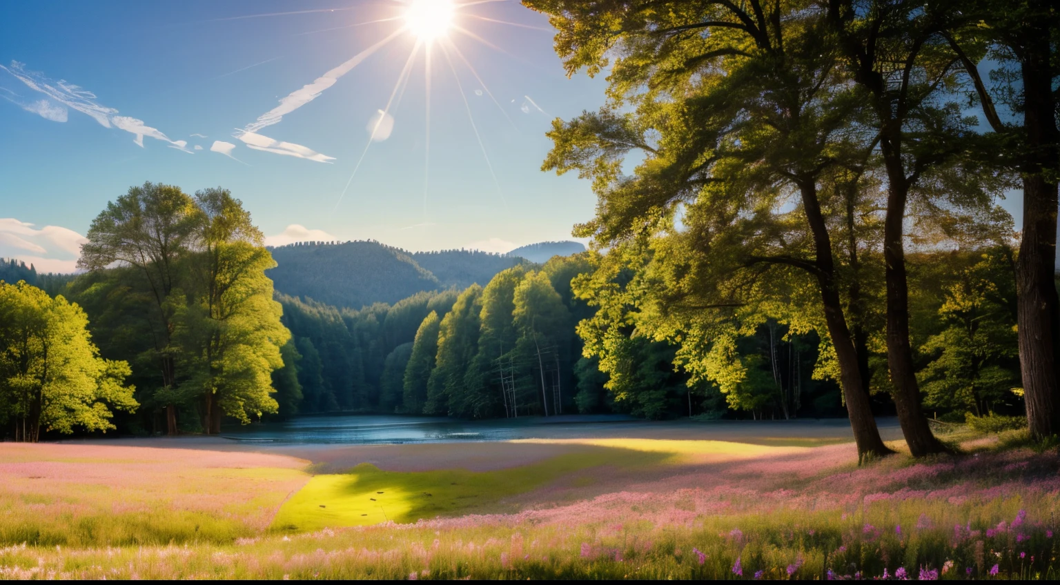 (best quality,4k,8k,highres,masterpiece:1.2),ultra-detailed,(realistic,photorealistic,photo-realistic:1.37),peaceful landscape,serene atmosphere,natural beauty,sunlit meadows,gentle breeze,quiet tranquility,lush greenery,rolling hills,snow-capped mountains,crystal-clear lakes,reflective waters,colorful wildflowers,floating clouds,harmonious balance,serene sunlight,soft shadows,majestic trees,endless horizon,beautiful horizon line,ethereal scenery,vibrant colors,subtle hues,pastel palettes,natural light,soothing tones,calming presence,sense of serenity,serene composition,peace and harmony,unspoiled nature,serene vista,serene stillness,magical ambiance,peaceful retreat,serene escape,natural elements