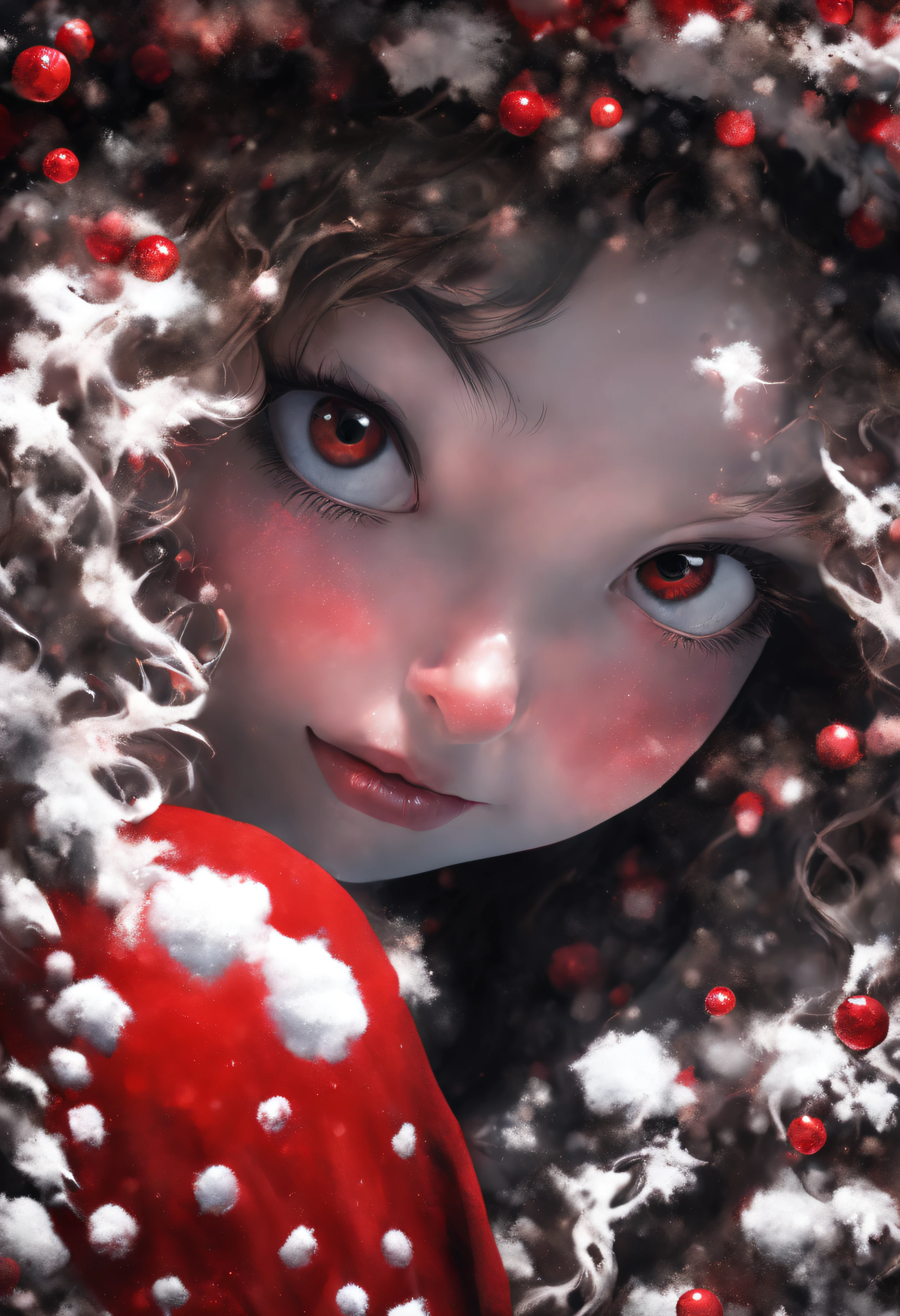 girl dressed as santa claus、beautiful countenance、beautidful eyes、Absurd, High resolution, ultra-detailliert, (Devilish Woman:1. 2), Dot Painting Technique, Dotted shadow, Intricate details, Small dots, Texture Effects, considerable gradation, Fascinating craftsmanship, infrared photography, Another world's tone, surreal landscape, Invisible light, ethereal glow, Colors and colors, Phantom effect、masutepiece、top-quality、