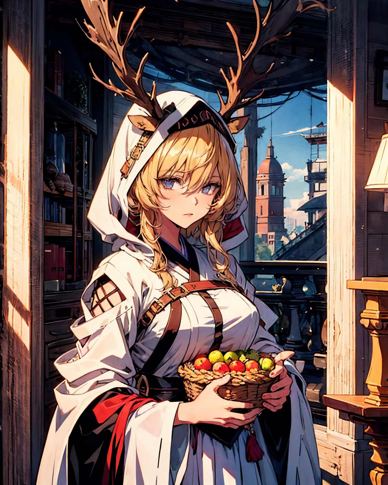 Woman in traditional clothing holding a basket of fruits, Boho Style | | Very anime!!!, Gurwitz style artwork, detailed digital anime art, offcial art, detailed anime art, clean and meticulous anime art, beautiful anime artwork, beautiful anime art, Detailed anime artwork, Guviz, Traditional beauty, beautiful anime art style, Oriental art style