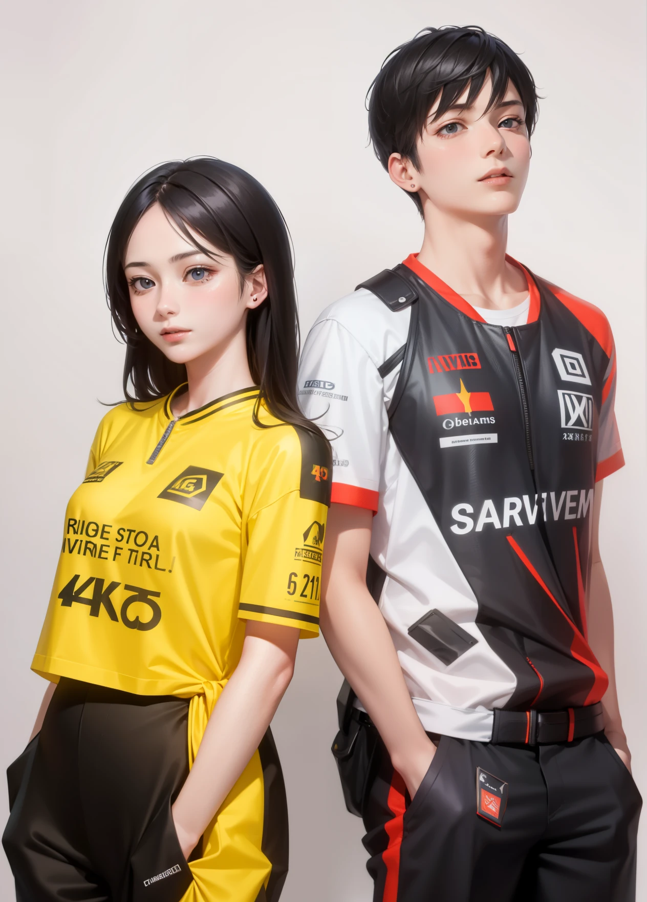 Attractive profile picture, masterpiece, ultra-precise rendering, beautiful and cool girl and boy, wearing a business suit, trustworthy, dependable girl and boy, savior of the world, simple design, most beautiful image, 4K