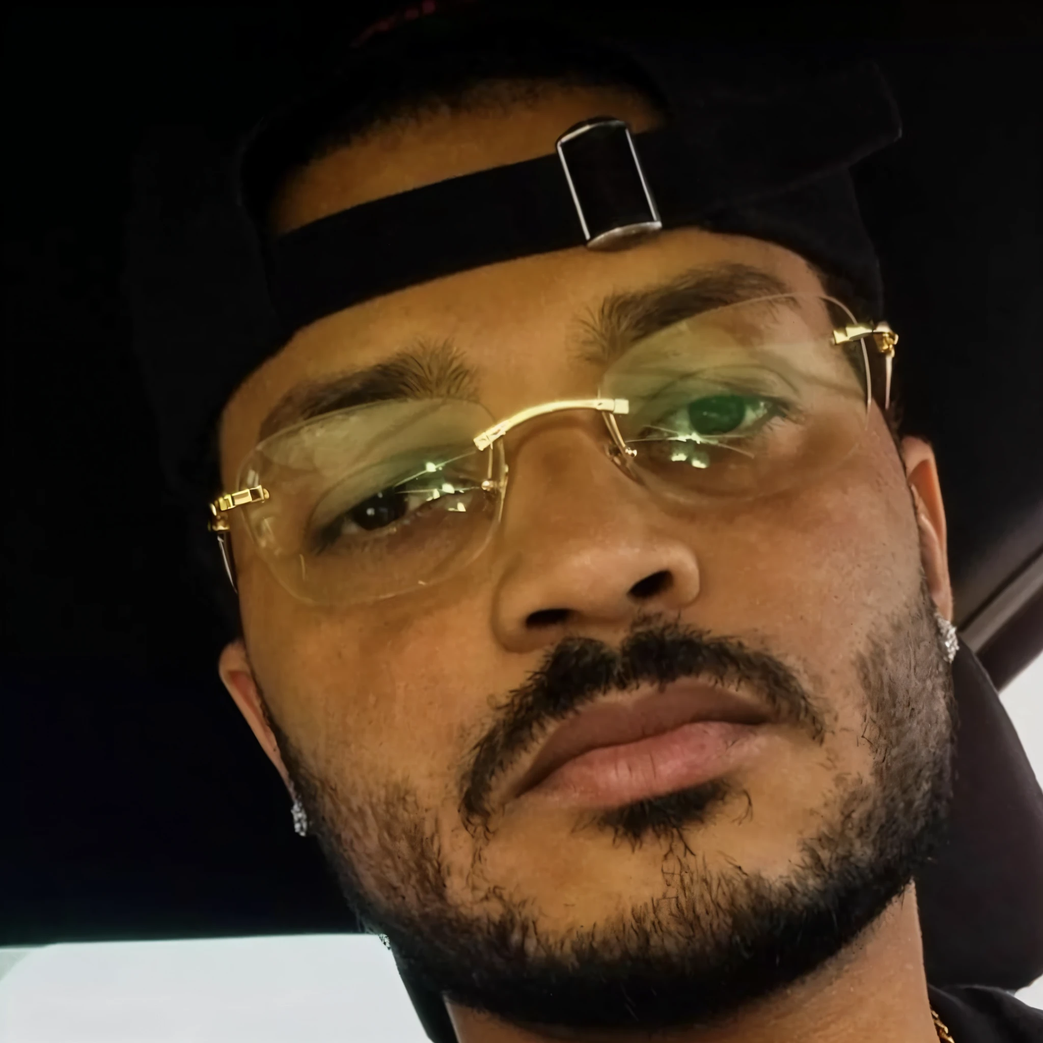 araffe wearing a black shirt and a black hat and glasses, taken in the early 2020s, profile photo, profile image, headshot profile picture, masterpice, inspired by Christopher Williams, very very low quality picture, taken in the mid 2000s, profile pic, art masterpice