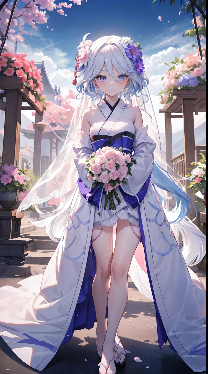 Furina Focalers | genshin impact, master-piece, bestquality, 1girls,25 years old, proportional body, proportional., Wedding Dresses, White Wedding Dress, Long skirt, wedding, ,bara, Standing in the middle of a flower garden, outdoor, wedding, The sky is beautiful, In a paradise of love and happiness...................................................................., The bride wears a Japanese dress and a seductive smile...................................................................., The passage of time stops at theirs...................................................................., On this wedding day of love and happiness...................................................................., Bright and beautiful flowers, Holding it in her hands symbolizes the envelopment of love...................................................................., Love and friendship through the transmission of flowers, In a paradise of love and happiness...................................................................., A bride in a yukata wearing a masika...................................................................., It is a form of beauty and elegance...................................................................., Show your spouse your heart..................................................................., In a paradise of love and happiness...................................................................., Kochikugisa is the tree of new beginnings...................................................................., And their love and affection................................................................., And suck a lot of love...................................................................., Flowers represent love and peace...................................................................., In a paradise of love and happiness...................................................................., View viewers from the front., Thigh strap, Head tilt, bored, 10, 10, HD, slight smile,