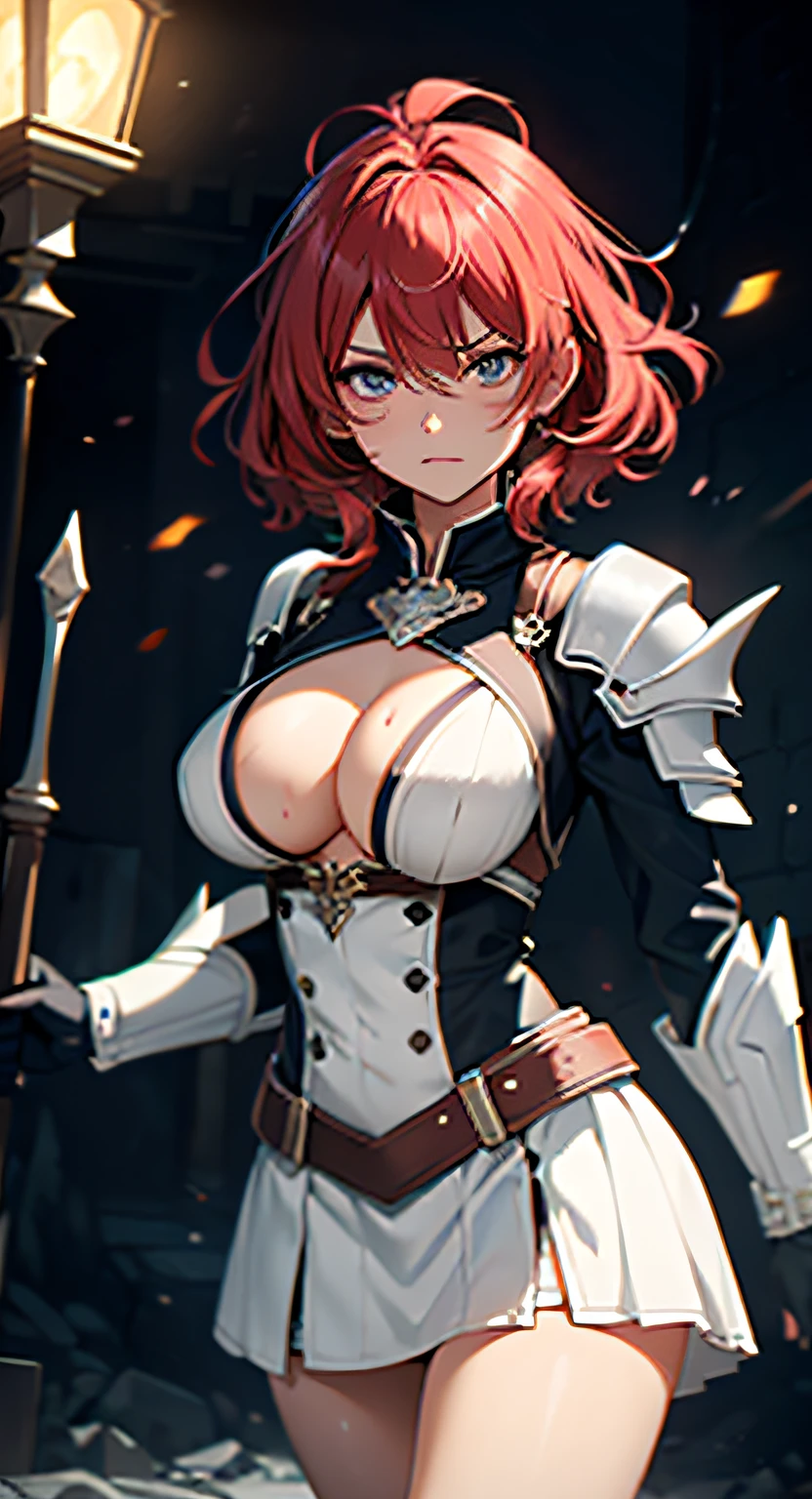 Cinematic lighting, detailed tits, Red hair, Red hair color, Beautiful detailed eyes, slender, Sharp eyes, Brave hairstyle, , bed head, hair messy, dishevled hair, Standing hair, Standing hair, hair messy,
White knight uniform, Half-Broken Knight's White Armor, Lower milk exposed, White armor, White clothing, Torn White Knight's Uniform, Large breasts, white mini-skirt, Colossal tits, Lower body with exposed chest, Lower body with exposed chest,
Sword in one hand, thighs thighs thighs thighs, semi-,
Dark background, Underground labyrinth, in the dungeon, Dark background, Tentacle shadow on background, female pervert, Being raped, Brutally raped, Covered in juice, Pubic hair, lights out dungeon, Dungeon,
Frustrated face, Desperate face, mad face, Frustrated face, profuse sweat all over the body, tentaculata, low angles, No text, Angle from below, Dark background, Two arms, Dark Dungeon, Surrounded by darkness, It is drawn up to the thigh,
draw while moving,in stage、explosions、Violently rampage