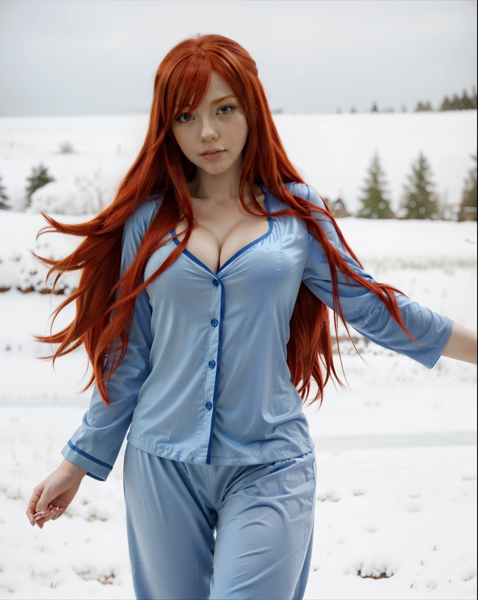 a close up of a person in a blue pajamas with long red hair, lying on ben, looking at viewer, erza scarlet as a real person, rias gremory, female anime character, anime girl named Erza Scarlet, Fairy Tale anime, best anime character design, she has red hair, seductive anime girl, anime character, with red hair, anime best girl, with long red hair, anime woman full body art, realistic art