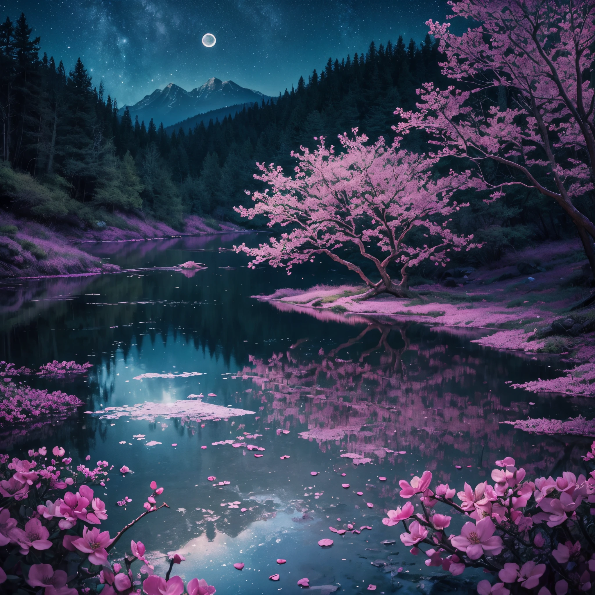 "The Old Twig and Berries"(Ultra Poly,Pastel Highlights),Color(Natural,Deep,Vivid),Style(National Geographic),Background(Lush Floral Landscape),Lighting(Moonlit,Starlight),Water(High Resolution,Vivid Depth)