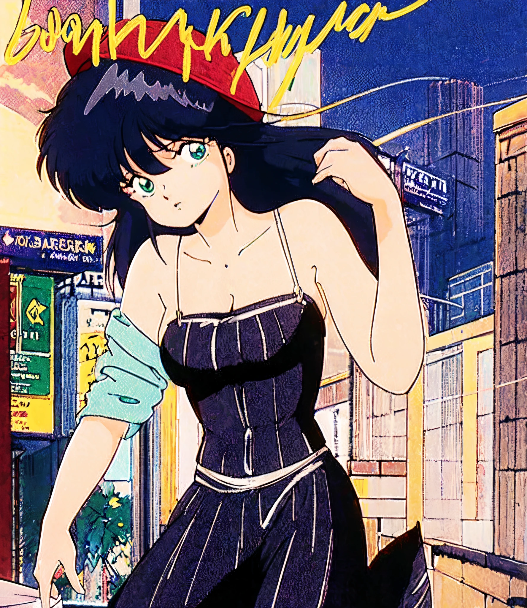 8K、masutepiece、top-quality、Best Quality、madoka、Red straw hat、Dark blue hair、Broadway at night、starrysky、Sexy Dance、Sexy costume