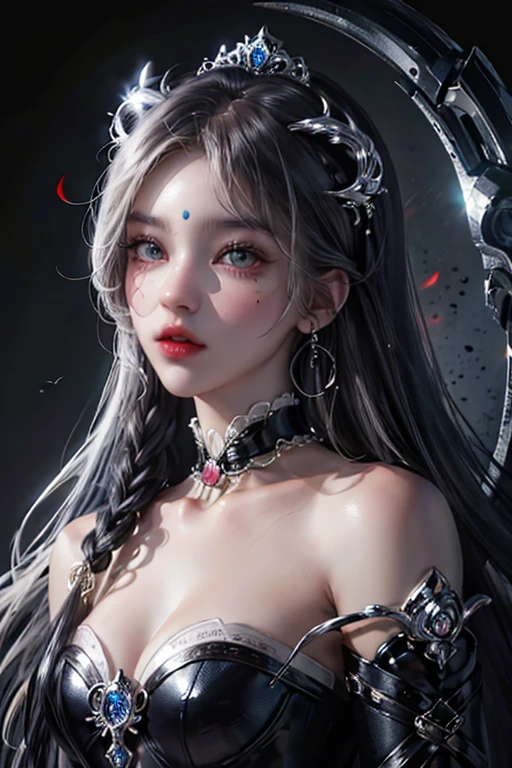 (A hyper-realistic), (illustratio), (hight resolution), (8K), (ighly detailed), (The best illustrations), (beatiful detailed eyes), (top-quality), (ultra-detailliert), (​masterpiece), (wall-paper), (详细的脸), ソロ1女の子, White wavy hair, Korea person, Iris heterochromic eyes