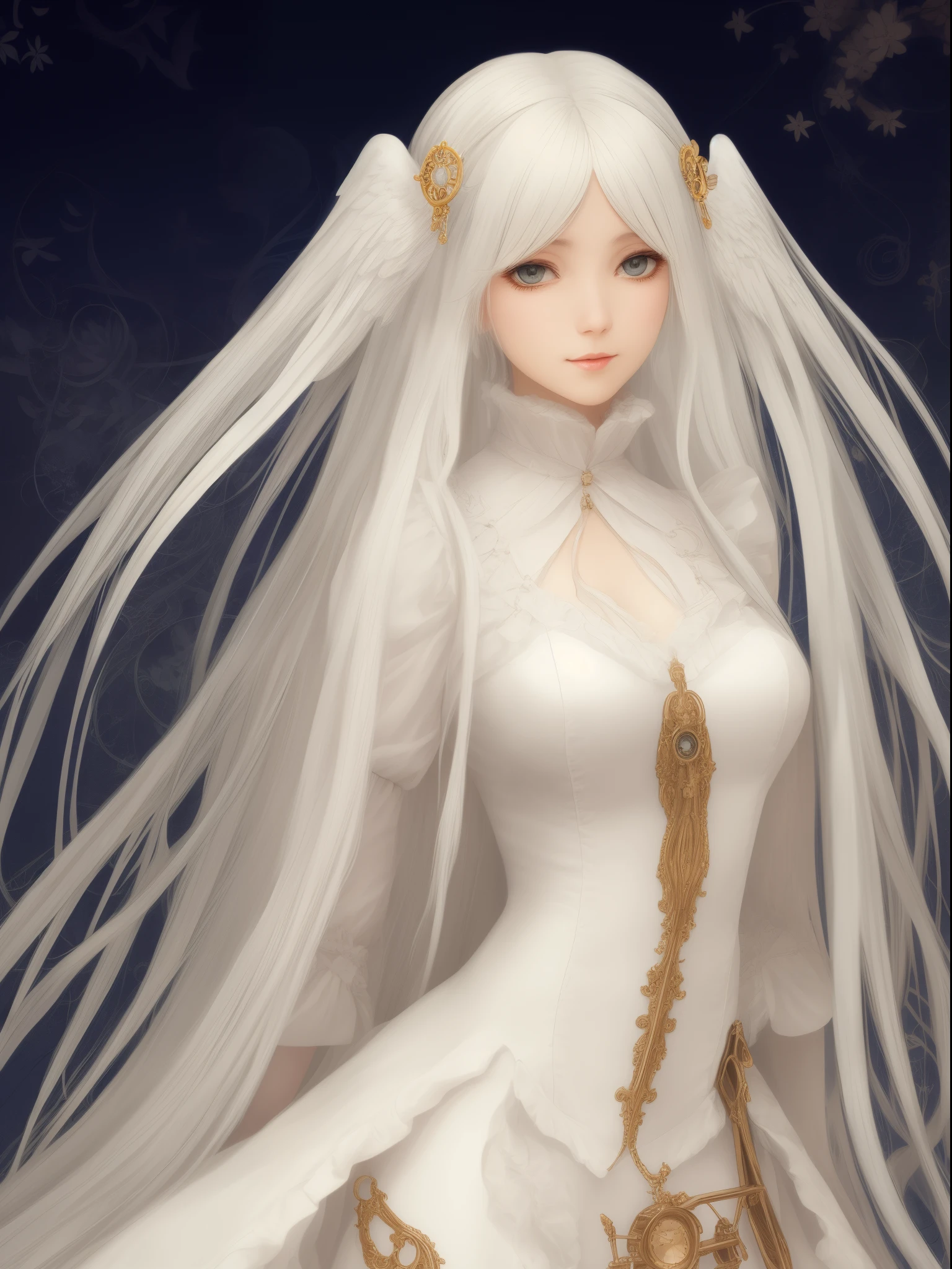 Steampunk beautiful angel girl long white hair Fantasia perfectly proportions Please create another variation based on the illustration above.。