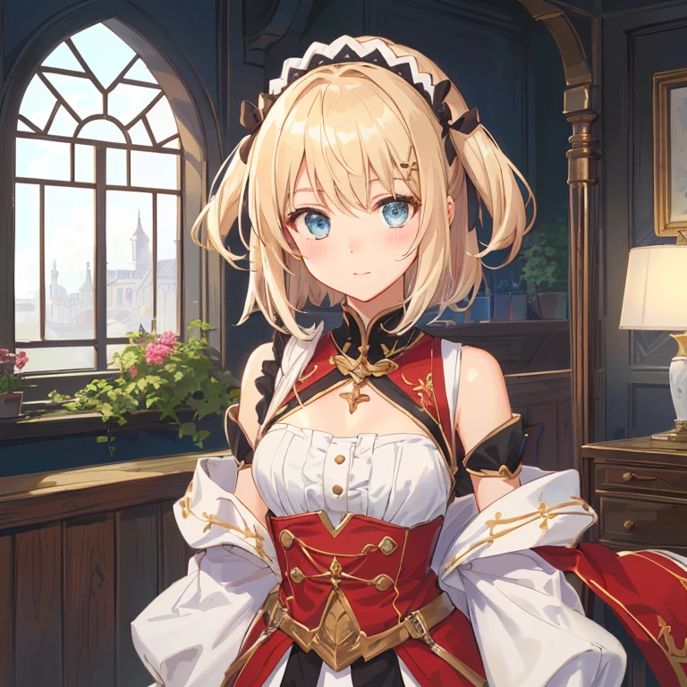 ・The person is a cute woman and only one person is displayed in the center. ・The person is an NPC who explains the quest to the adventurer.'s guild anime, 2D, medium chest circumference, absurderes, Wallpaper, Glamour, medium shot, Perfect body anime style、Adventurer's Guild staff's cute costumes and breast size、hairstyle on、Hair color、Randomize hair length