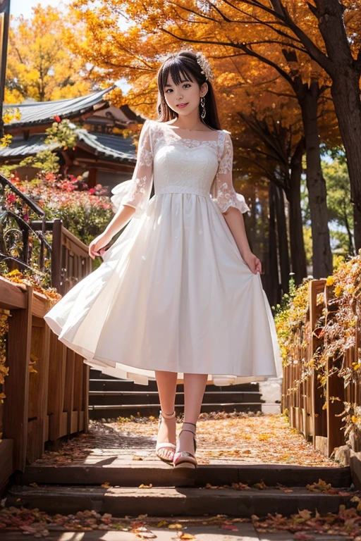 top-quality、超A high resolution、独奏、Princess of the land of autumn leaves、The capital of autumn leaves、Standing in the illuminated maple tunnel、