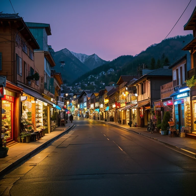 「Please draw a scene of a quiet small town.。at dusk、The street lights are on、It is an elegant street lined with houses and shops.。old wooden house、Modern buildings coexist、The whole city is warmly illuminated。people on the street々is walking、The atmosphere is filled with smiles and friendliness.。Mountains and greenery spread in the distance、The city and nature are in harmony。This streetscape、It is a wonderful town that is the center of the story.、Please express how the story unfolds within it.。」