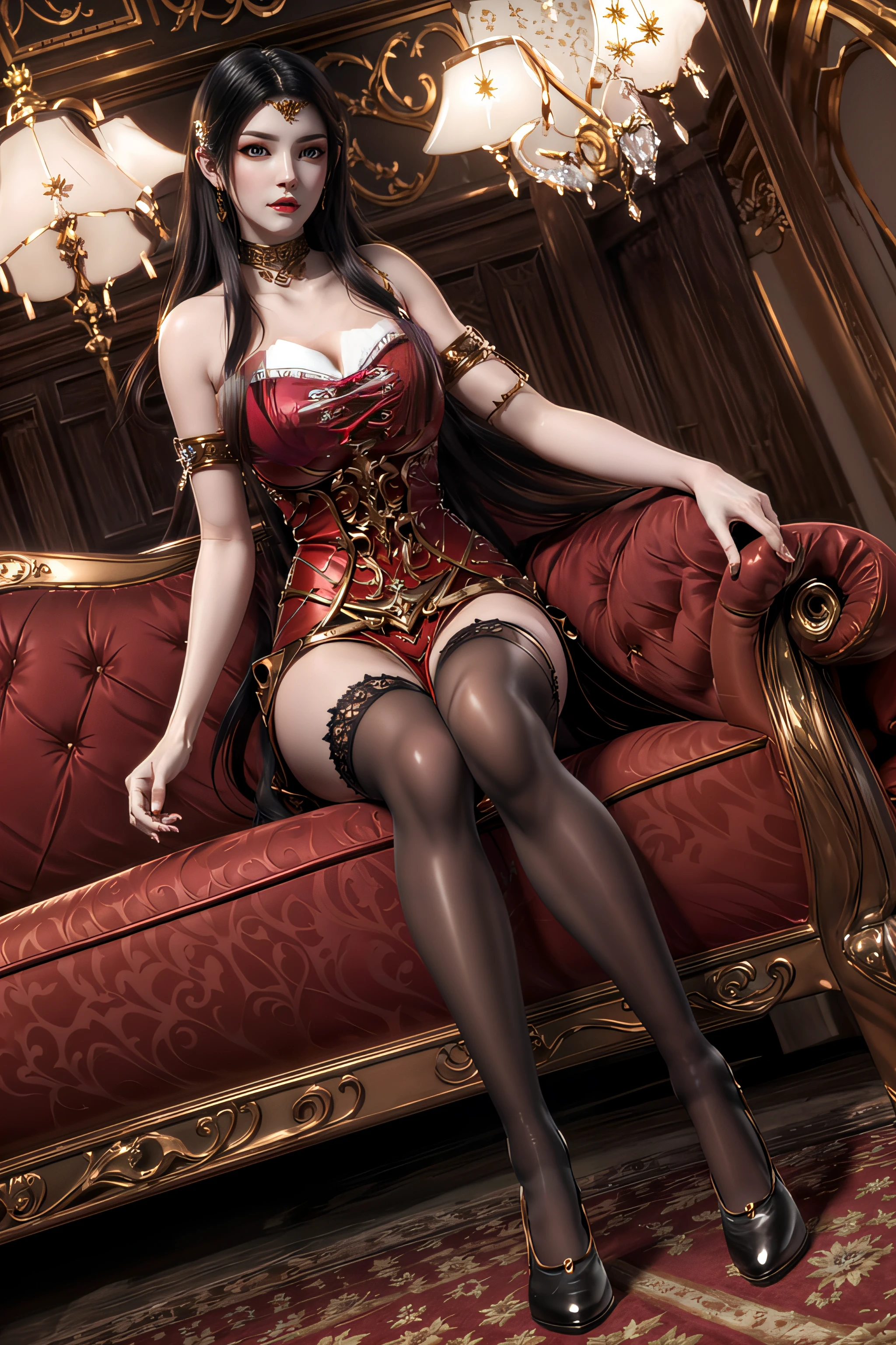 High collar red armor dress