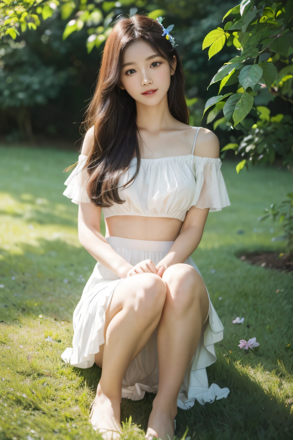 asian woman,20 years old,red-brown hair,white skirt,Thai person,beautiful