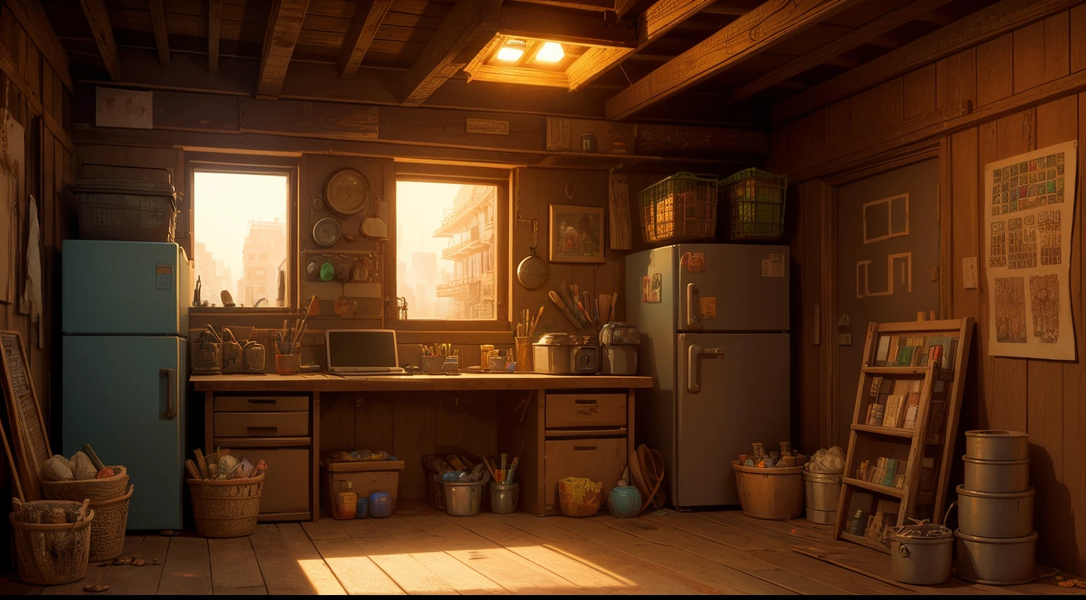 A bum hideout who is also an artist,pixel art,top down,face view,best quality,ultra-detailed,realistic,studio lighting,vivid colors