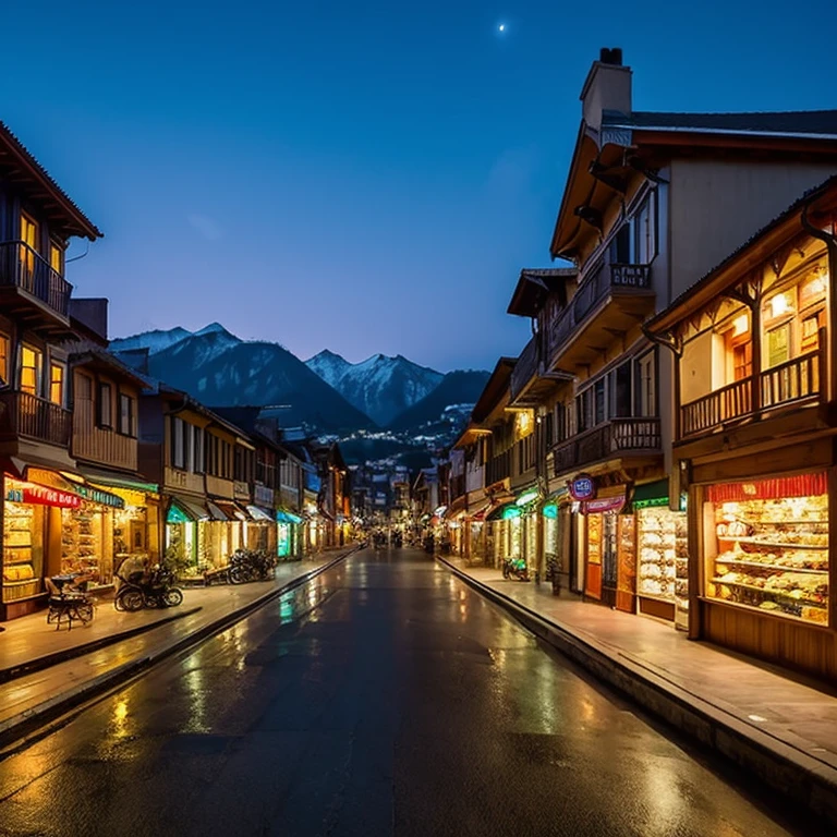 「Please draw a scene of a quiet small town.。at dusk、The street lights are on、It is an elegant street lined with houses and shops.。old wooden house、Modern buildings coexist、The whole city is warmly illuminated。people on the street々is walking、The atmosphere is filled with smiles and friendliness.。Mountains and greenery spread in the distance、The city and nature are in harmony。This streetscape、It is a wonderful town that is the center of the story.、Please express how the story unfolds within it.。」Like a picture book