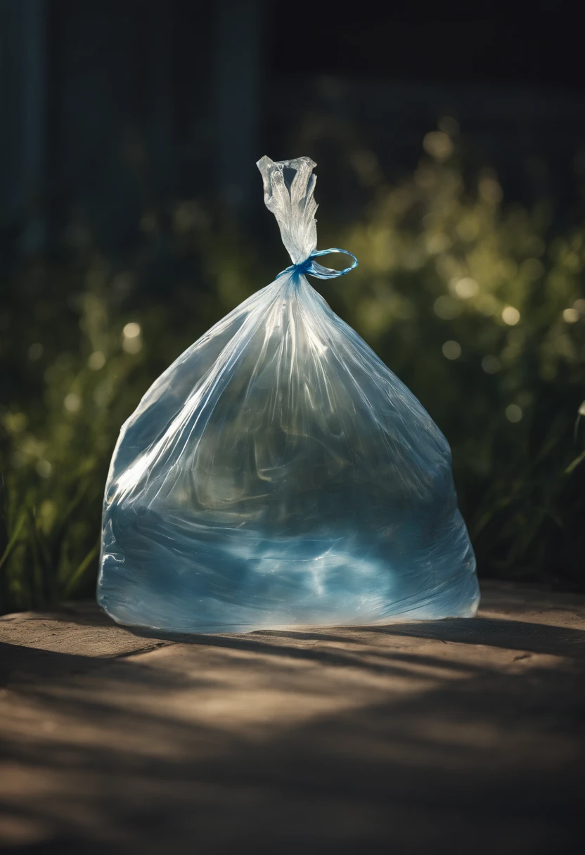 A visually stunning composition of a plastic bag filled with water, with the refraction of light creating a visually mesmerizing and abstract image.
