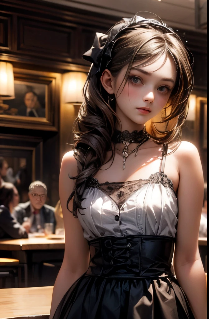 A girl,,pretty face,waitress,very skinny,gothic and lolita camisole