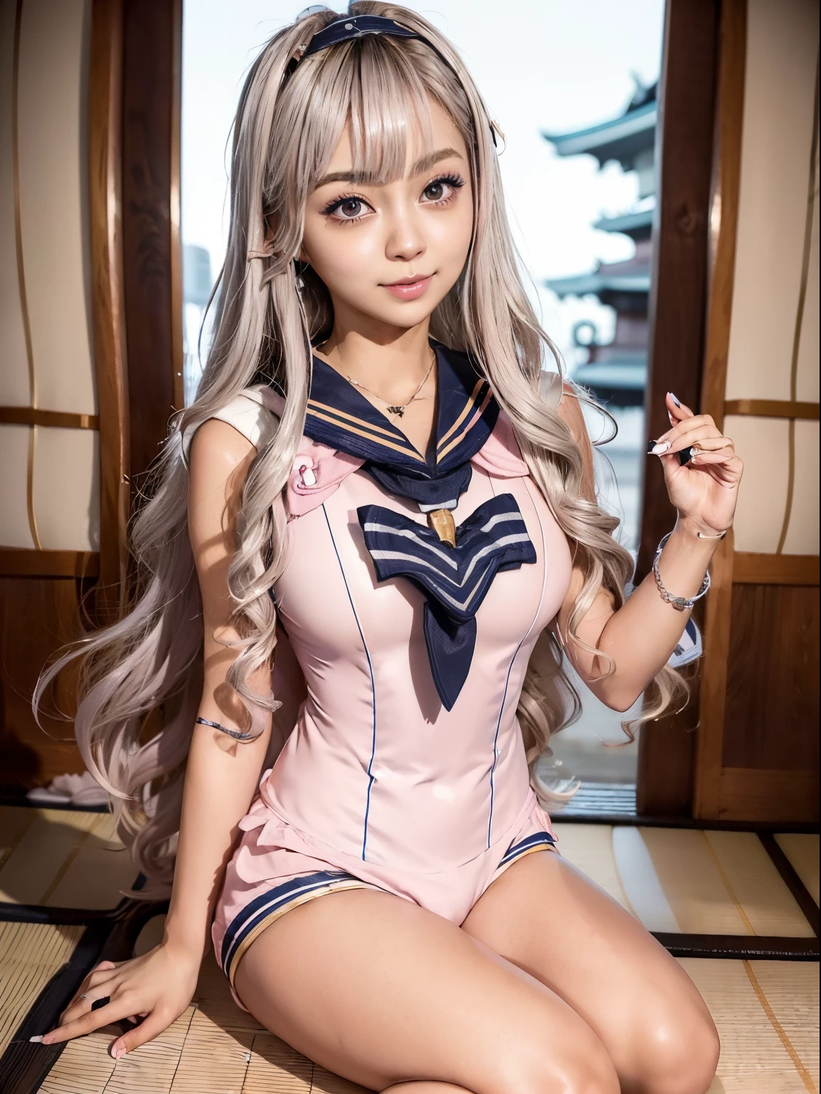 (8k, RAW pictures, top quality, masterpiece), high profile color RAW pictures, professional close-up (realistic, photos: 1. 37), (Top Quality), (Best Picture), (Best Picture), (Best Picture), (Best Picture) Clavicle (Big Bust)), (Erotic, Sexy, Ultra High Definition CG Unified 8K Wallpaper, Physical Impressions According to Cinics Light Erics-based), (Aegyo sal:1), 1 quiet 14 years old school loli,(school uniform,tide: 1.1), (short skirt), in hotel, small breast, erect, cleavage, beautiful detailed eyes,blue eyes, straight white hair, expressionless, light face, ((full body shot)) strong light especially feminine expression, (silk stockings with garter belt), ((long straight white hair)) ulzzang- 6500-v1. 1:0.2 Shy, Chinese, Hair Bands ((Charm Poses,Sexy Poses: 1.2)), expressionless , (Perfect Fingers), (very Wet School skirt), (Sweat)