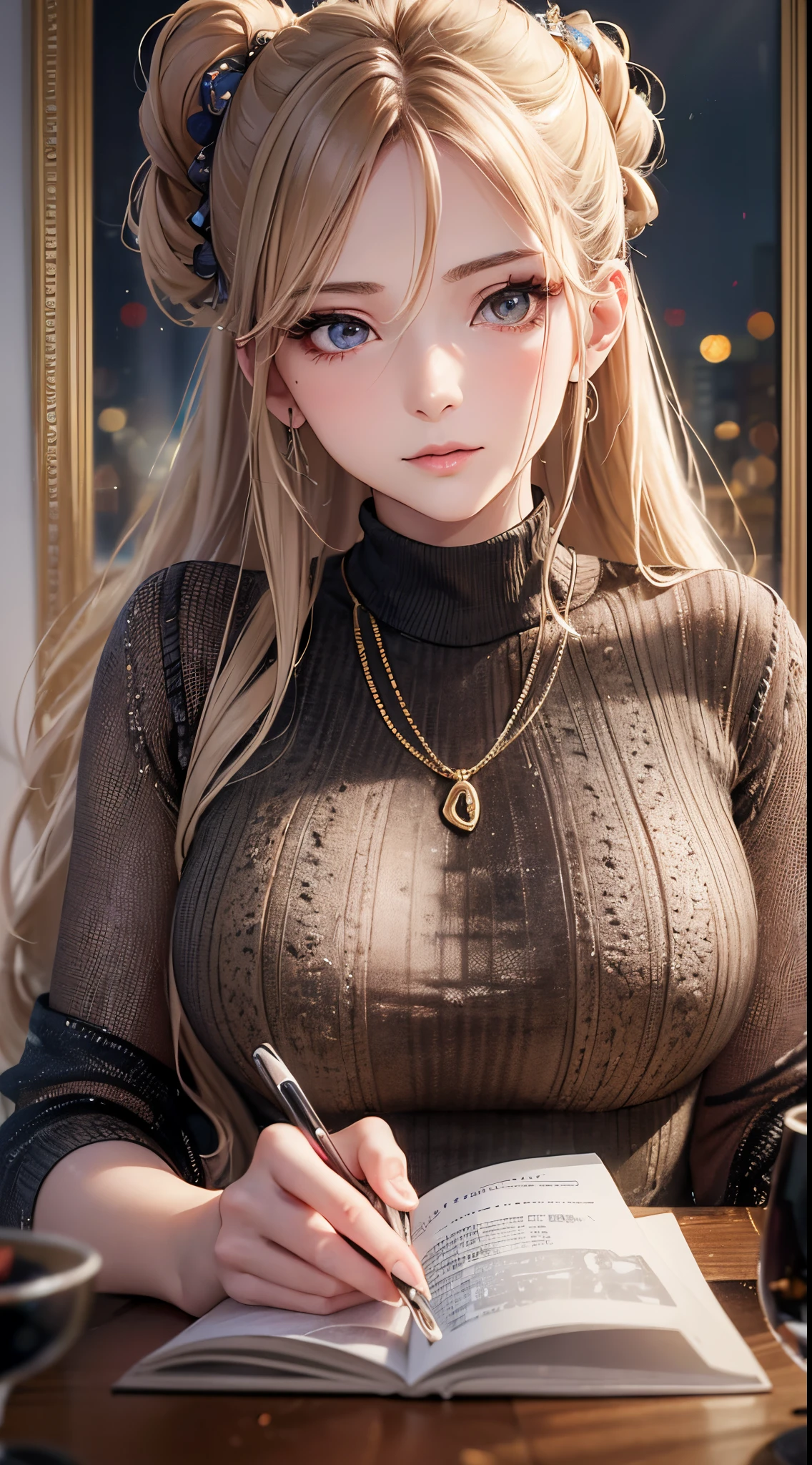 ((Finest quality)),(超A high resolution),(ultra-detailliert),(Meticulous portrayal),((Best Anime)),(Finest works of art),Ultra-Precision Art,The art of astounding depiction,Overwhelming descriptive power:1.5, modern ((Female Fashion Model:1.5)),Sweaters,long court,beautiful proportion,put your hair up:1.5, Tree Dead:1.5,