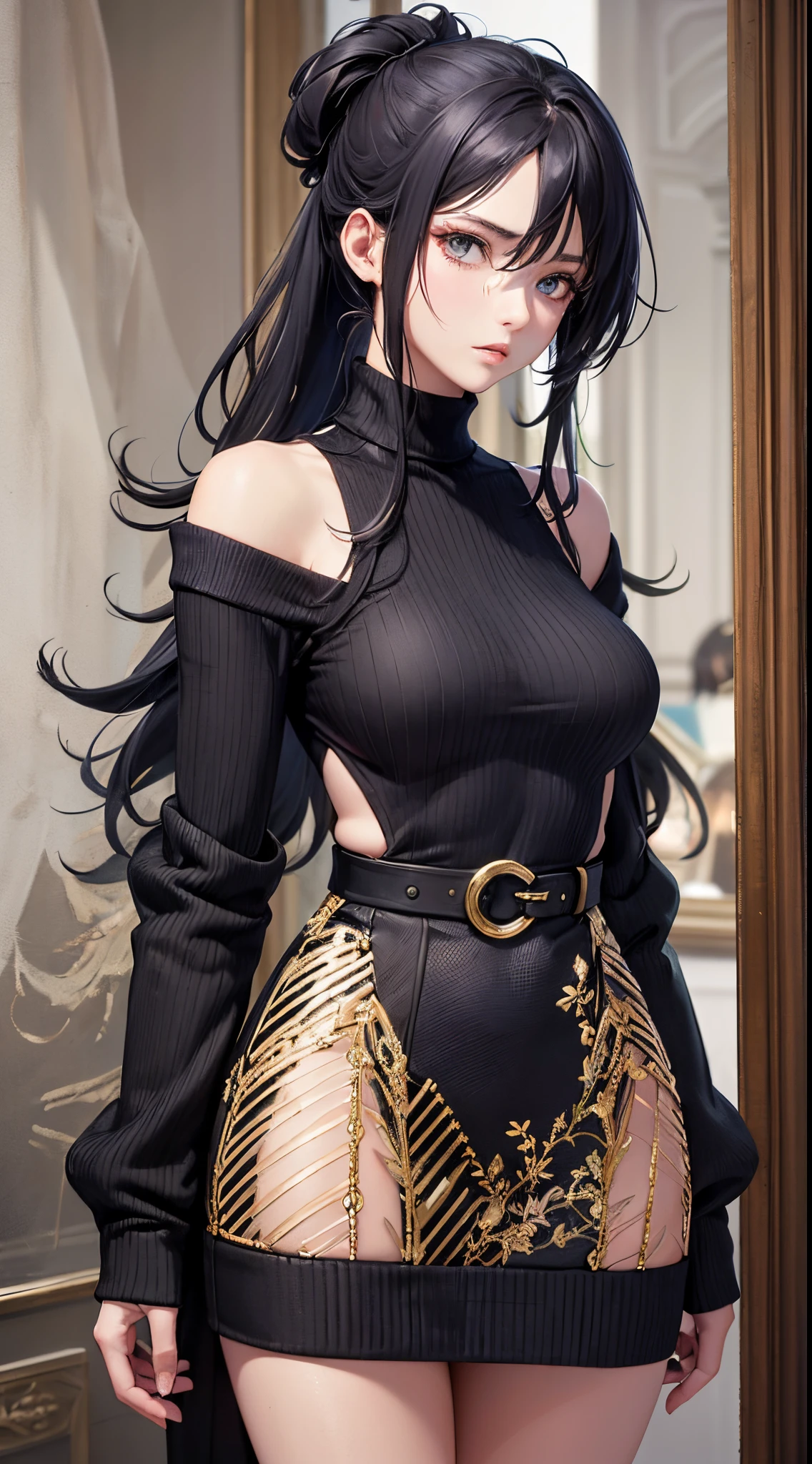 ((Finest quality)),(超A high resolution),(ultra-detailliert),(Meticulous portrayal),((Best Anime)),(Finest works of art),Ultra-Precision Art,The art of astounding depiction,Overwhelming descriptive power:1.5, modern ((Female Fashion Model:1.5)),Sweaters,long court,beautiful proportion,put your hair up:1.5, Tree Dead:1.5,